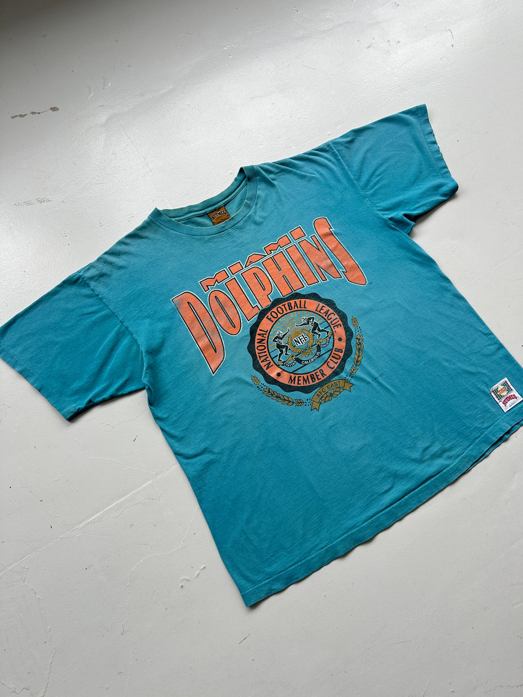 Blue Miami Dolphins Vintage Single Stitch NFL T-Shirt 90's - 2XL