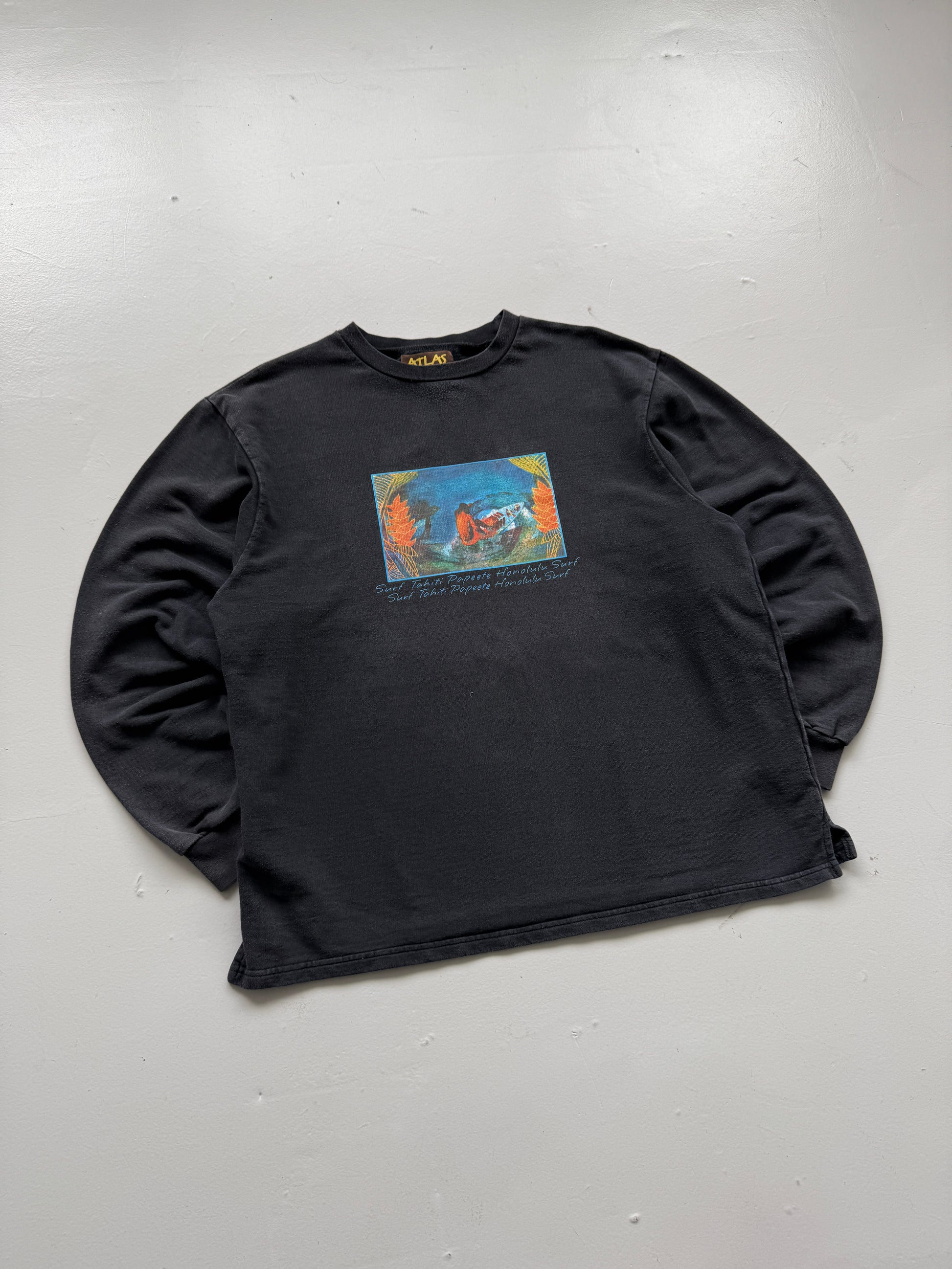 Atlas For Men Surf Tahiti Papeete Honolulu 90's Vintage Sweatshirt - XL