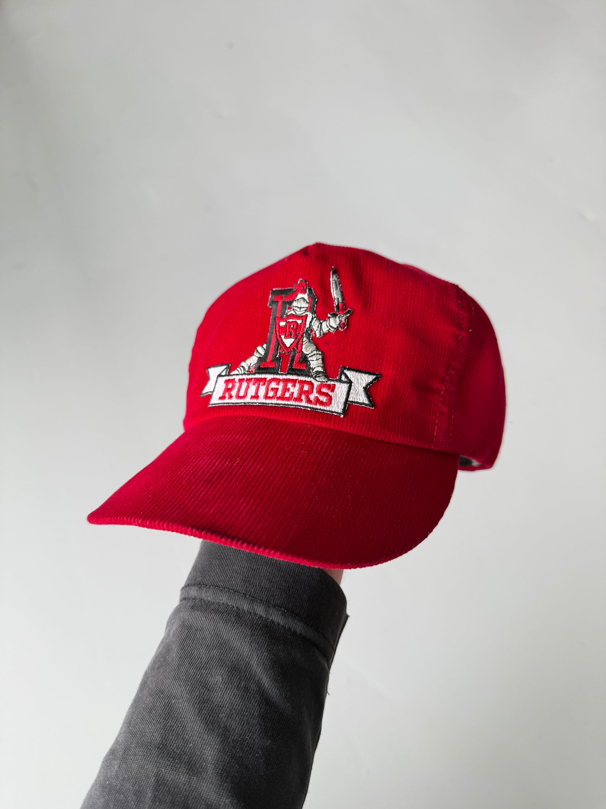 Red Rutgers Collage Vintage Corduroy SnapBack Trucker Cap