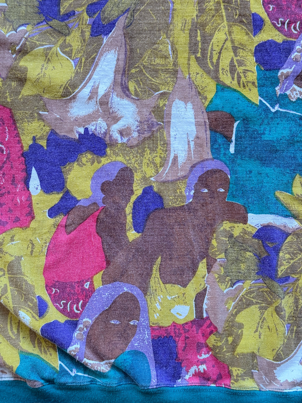 Yellow illustrated 90's Vintage African Women Long Sleeve T-Shirt- Medium