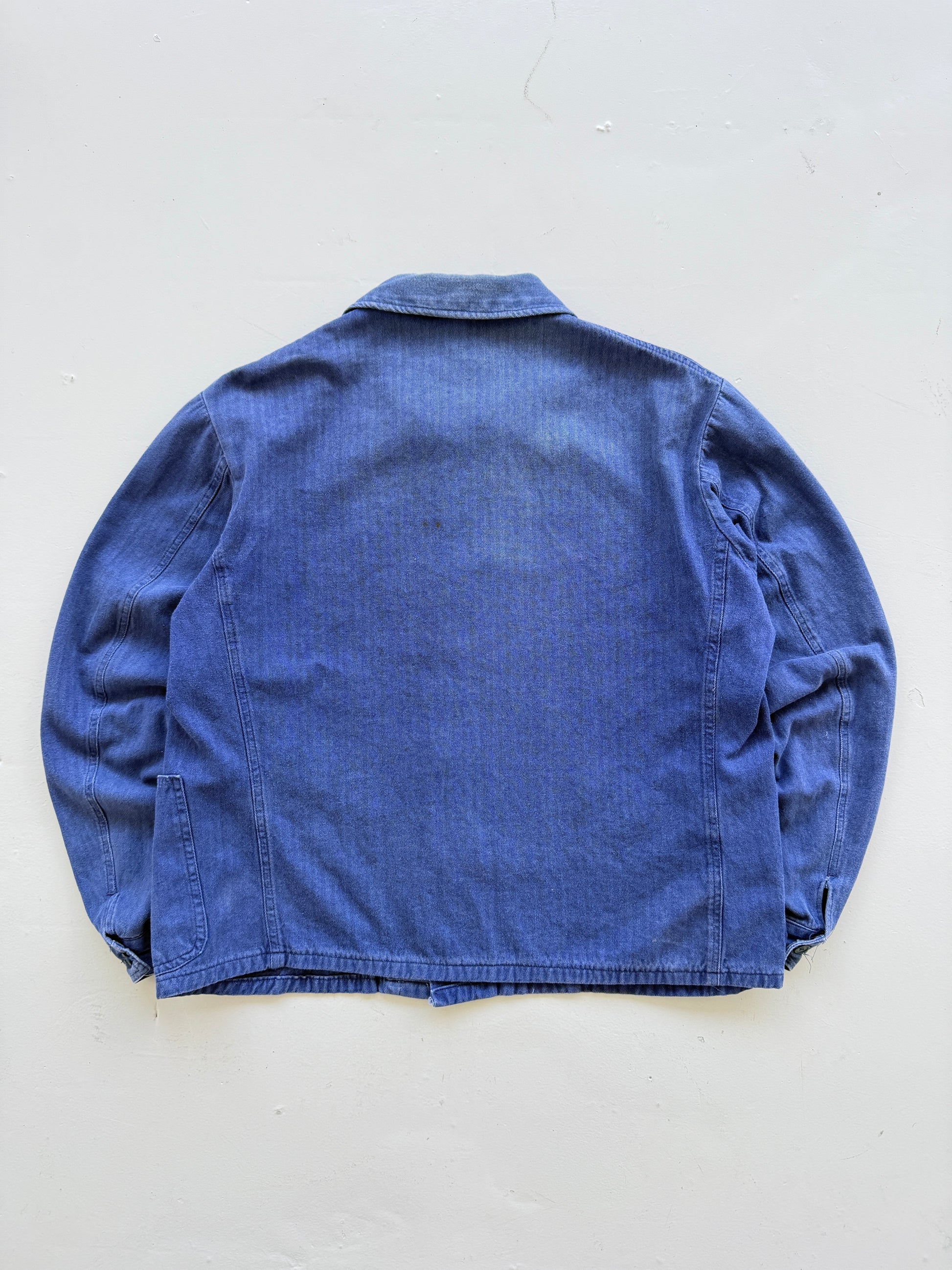 Faded Blue French Herringbone Vintage Workwear Chore Jacket CH357 - Small