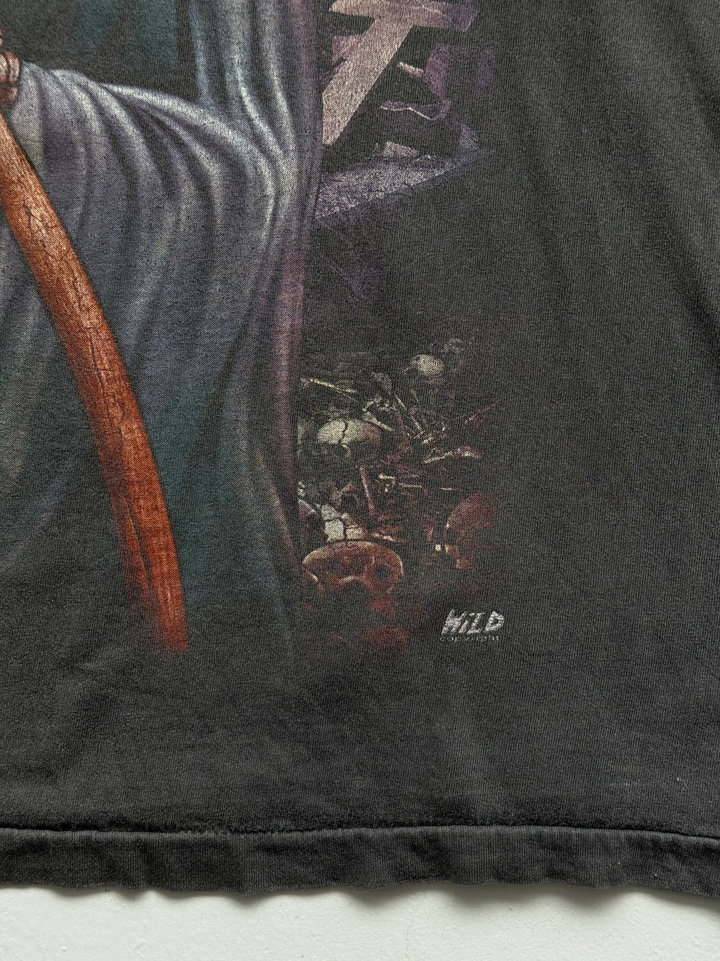 Grey Sun Faded Grim Reaper 90's Vintage Gothic Single Stitch T-Shirt- Boxy Large