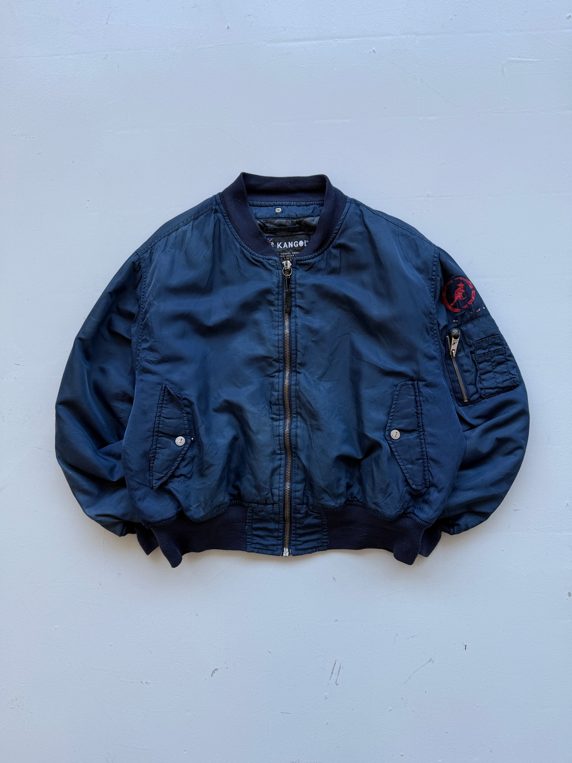 Navy Kangol 90's Vintage Bomber Jacket - Large