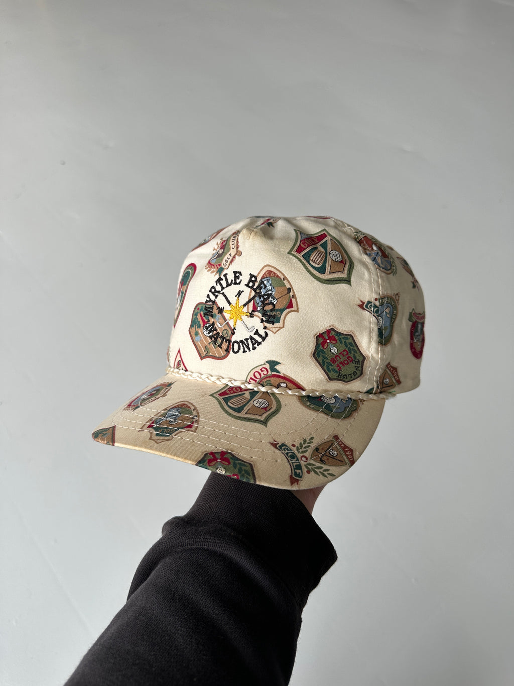 Cream Myrtle Beach Invitational Golf Vintage Leather Strap Trucker Cap