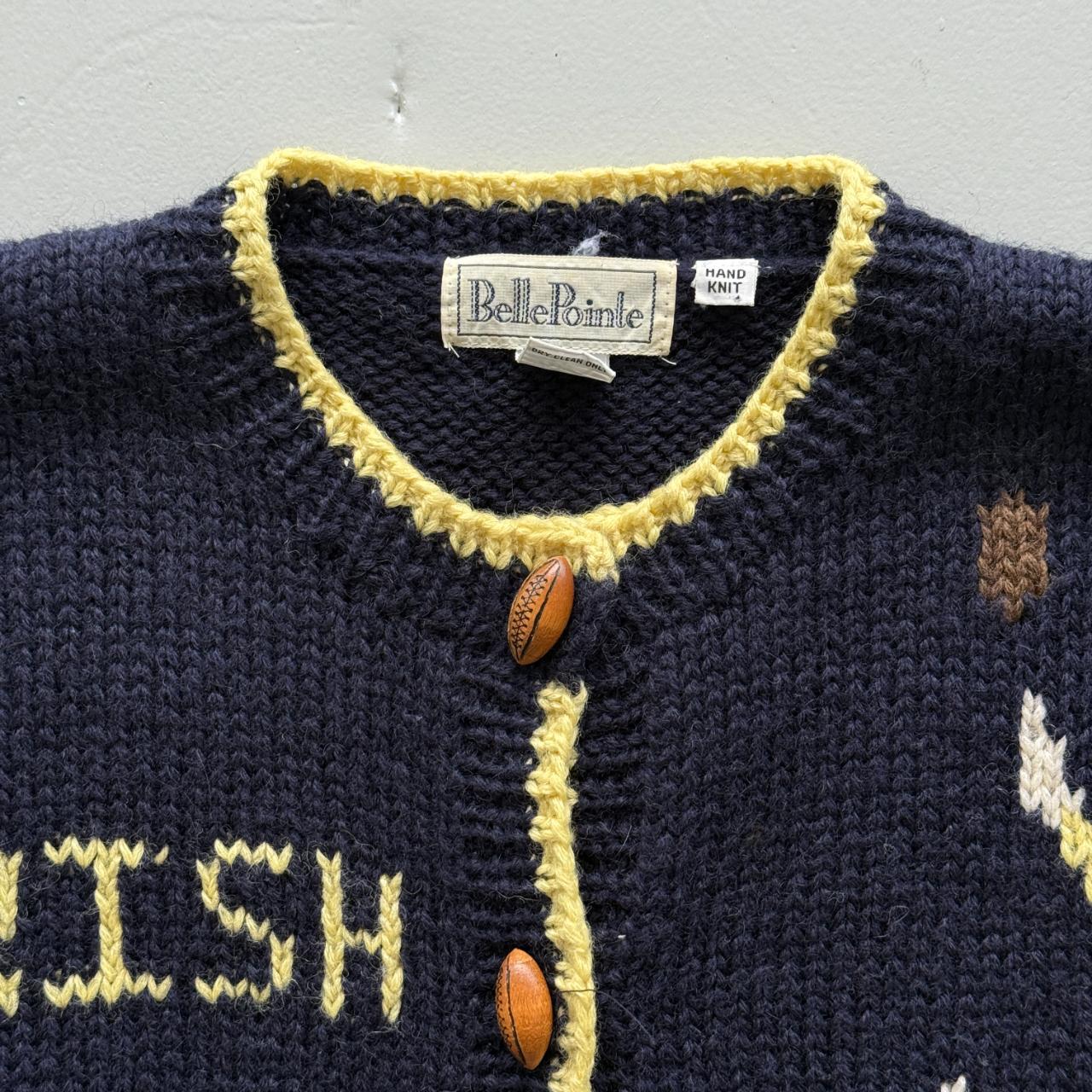 Navy Fighting Irish Hand Knitted Woollen Vintage 90s Cardigan - Medium