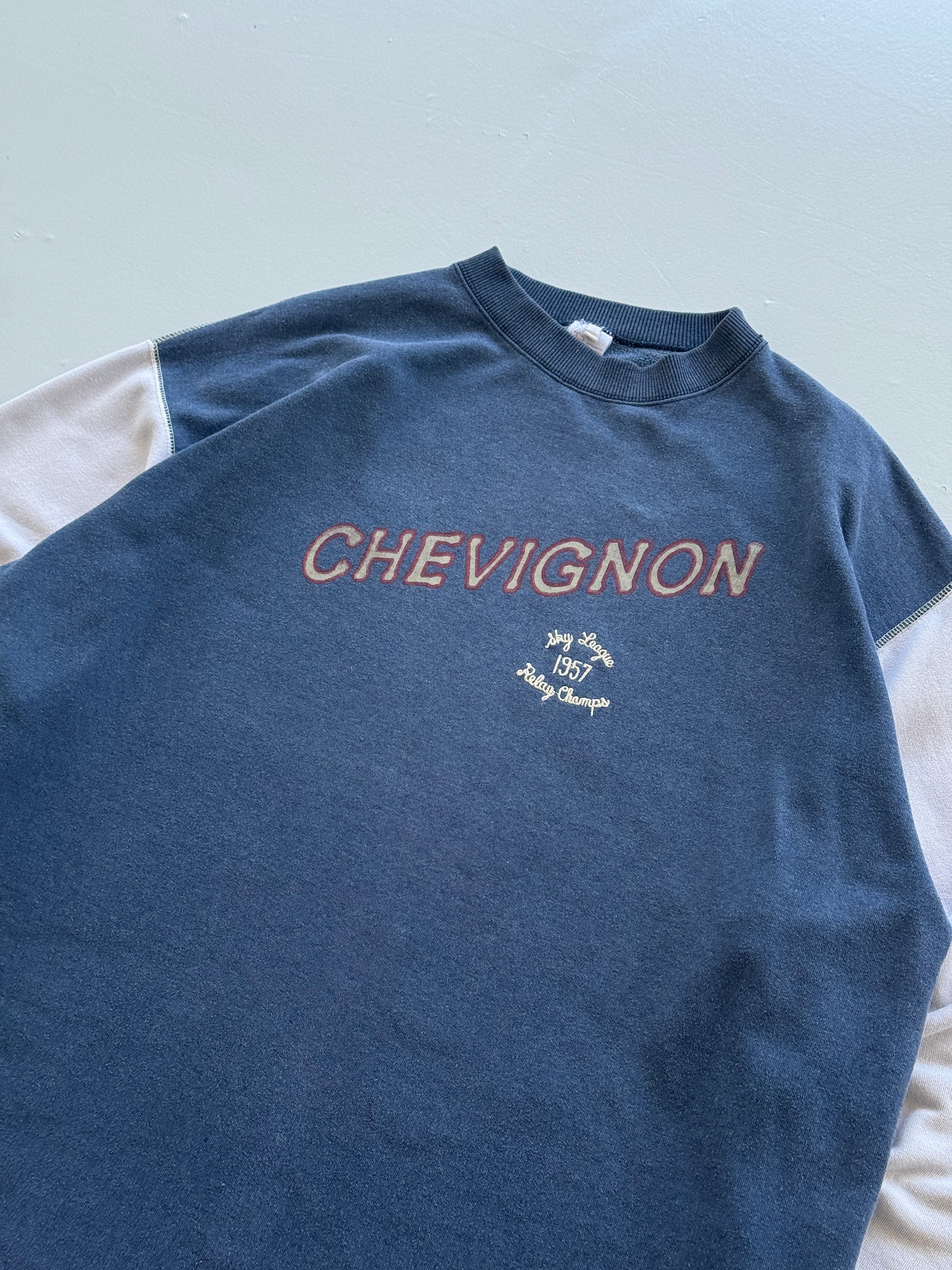 Navy Blue Chevignon 90's Vintage Graphic Crewneck Sweatshirt - XL