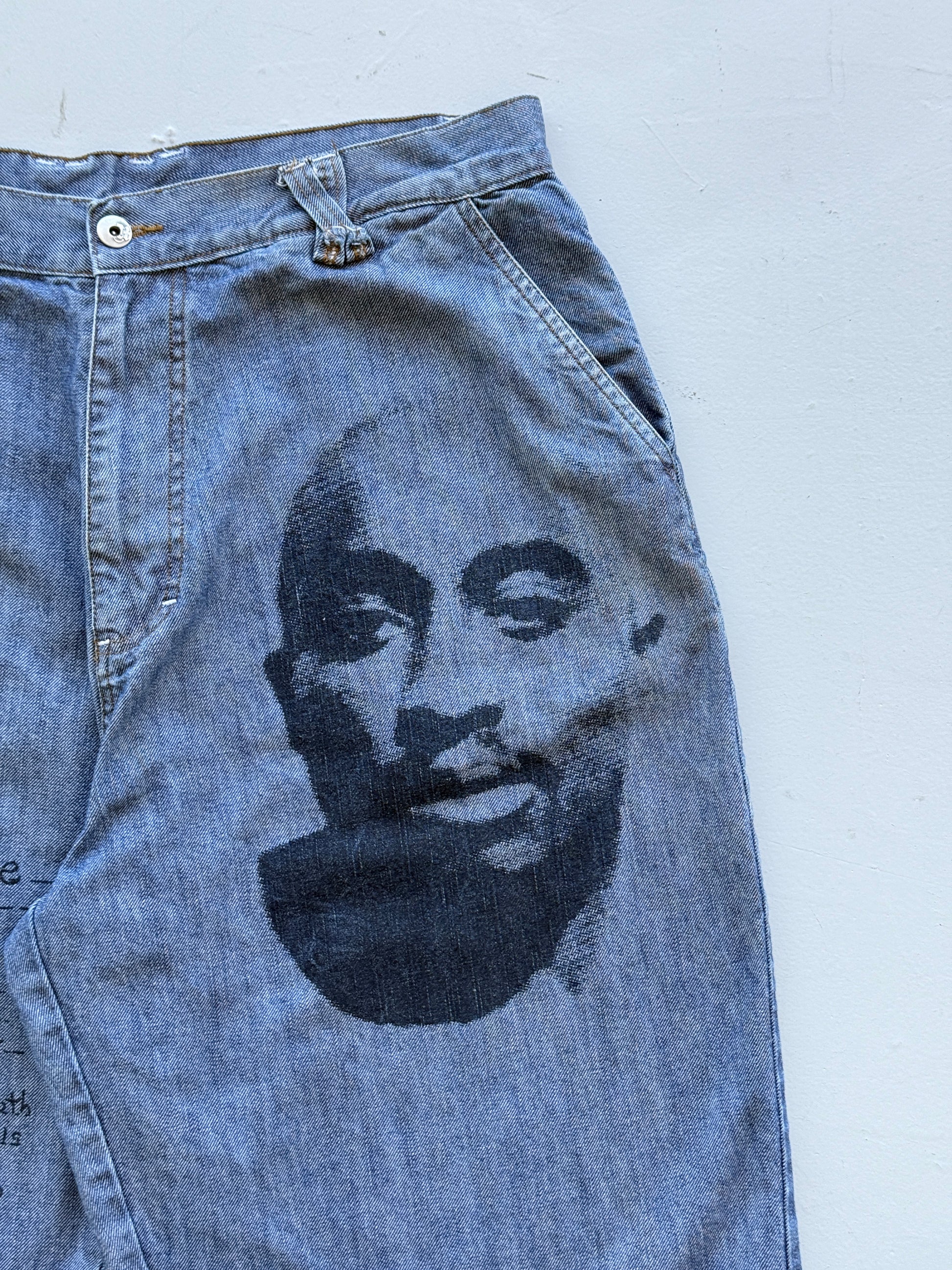 Light Blue 90's Vintage Tupac Hip Hop Denim Jean Shorts - W36 x L13