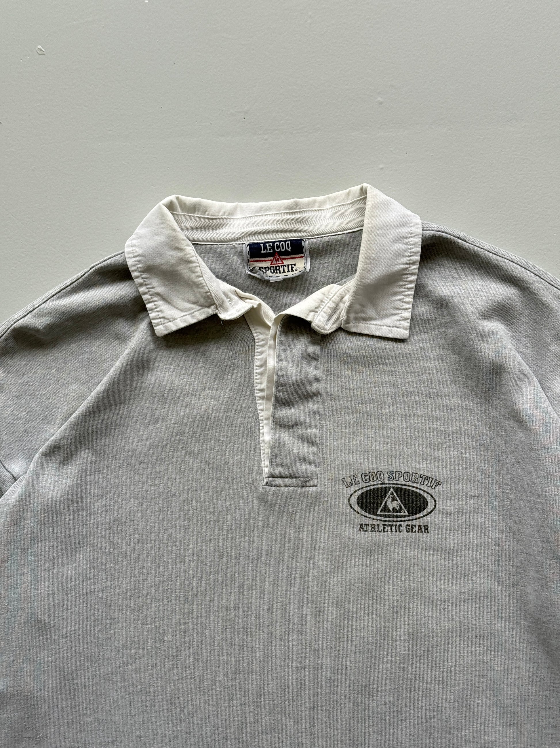 Grey Le Coq Sportif 00's Vintage Y2K Long Sleeve Rugby Jersey Polo - Medium