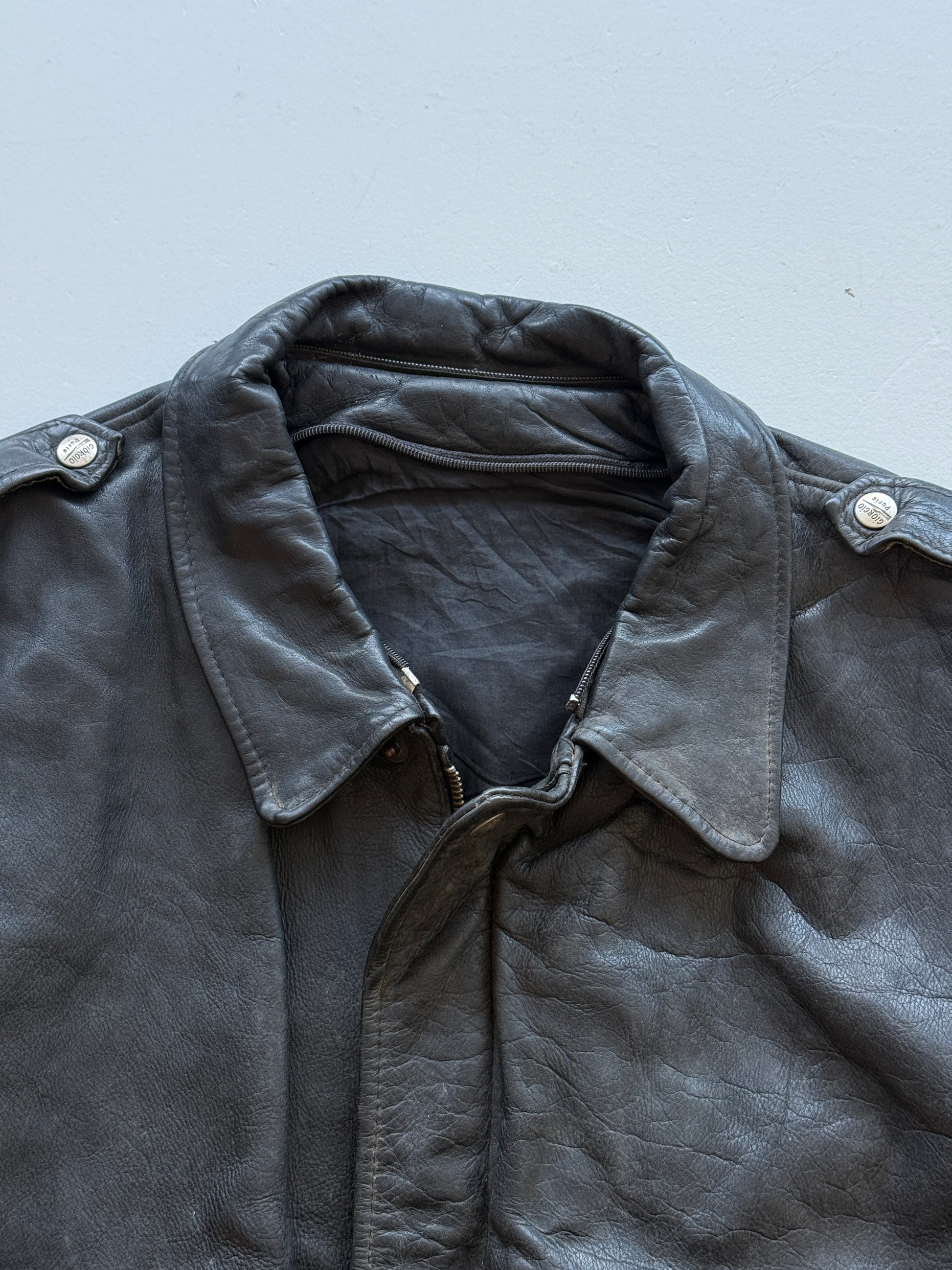 Black 90s Leather A2 Aviation Vintage Bomber Jacket - Large