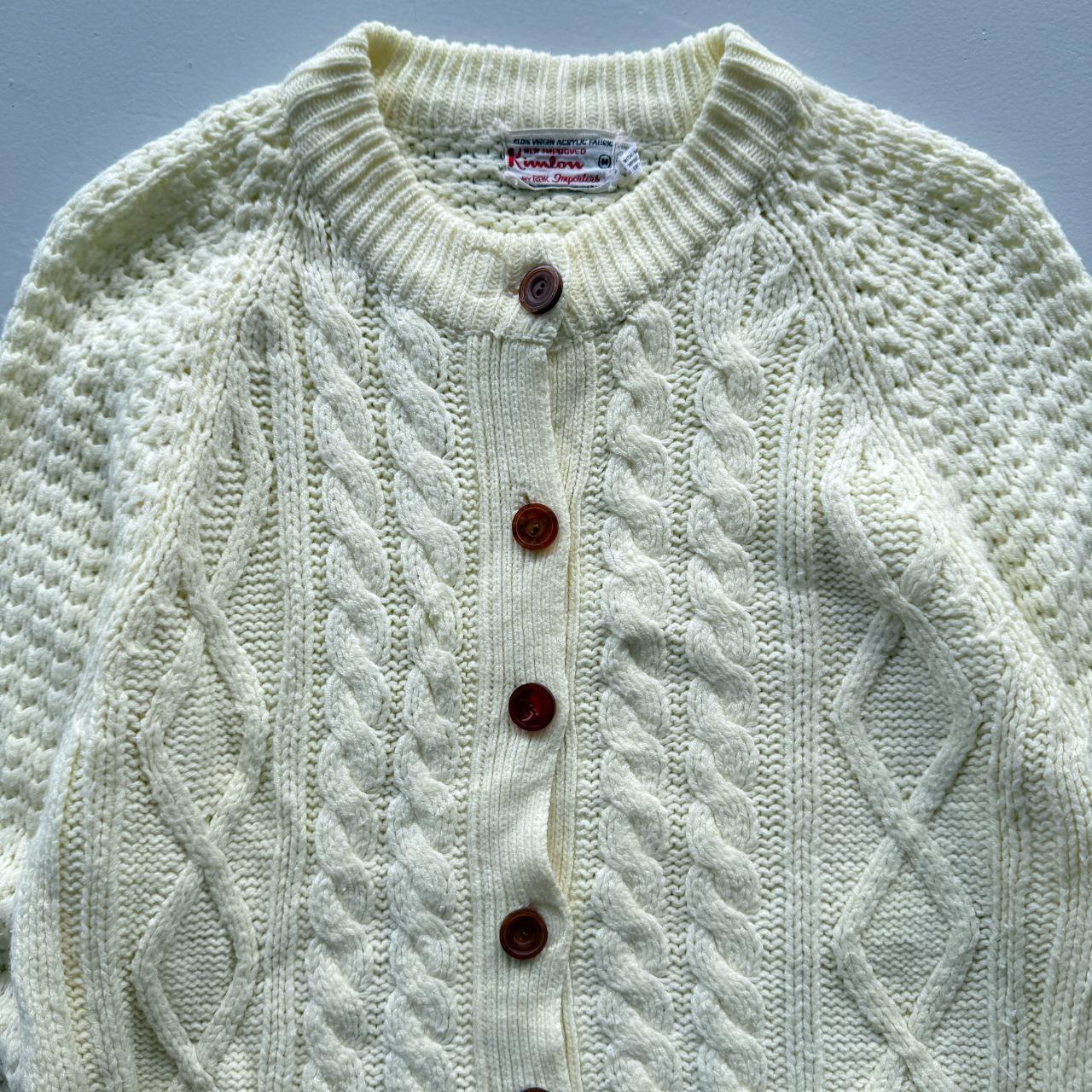 Cream 90s Vintage Fisherman Knitted Cardigan - Medium