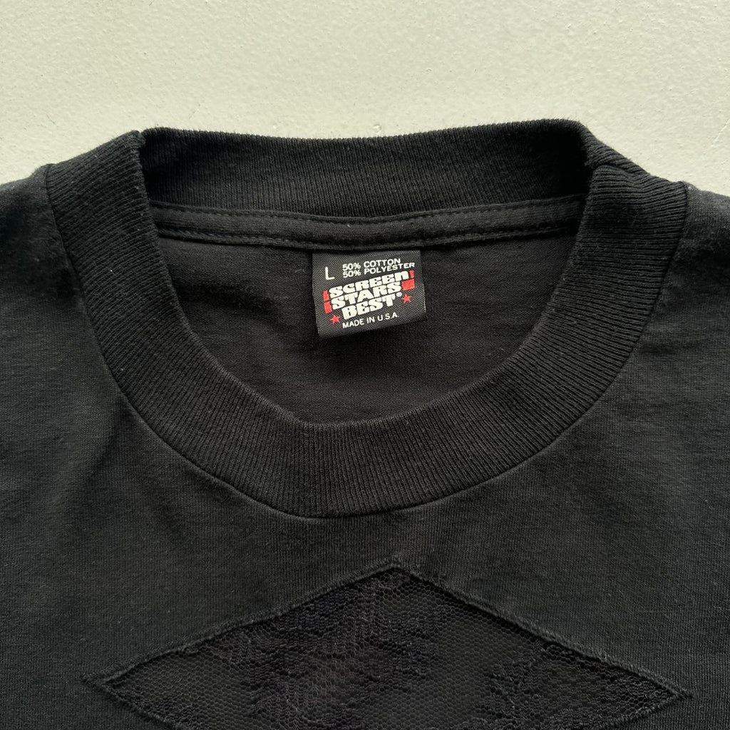 Black Floral Long Sleeve Biker 90s Vintage T-shirt - Medium