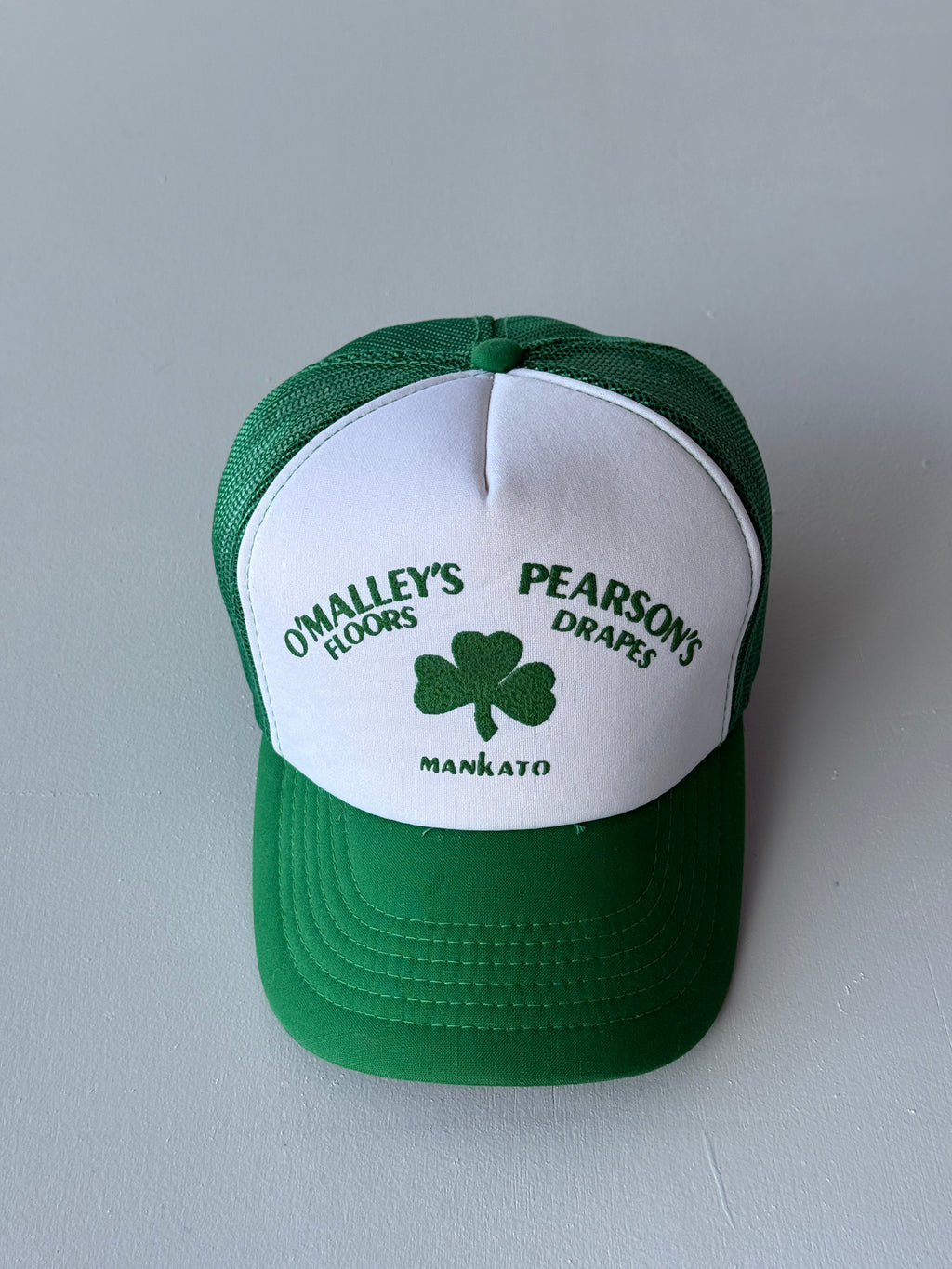 Green / White O'Malley's Irish Shamrock 80's Vintage Foam and Mesh SnapBack Truc