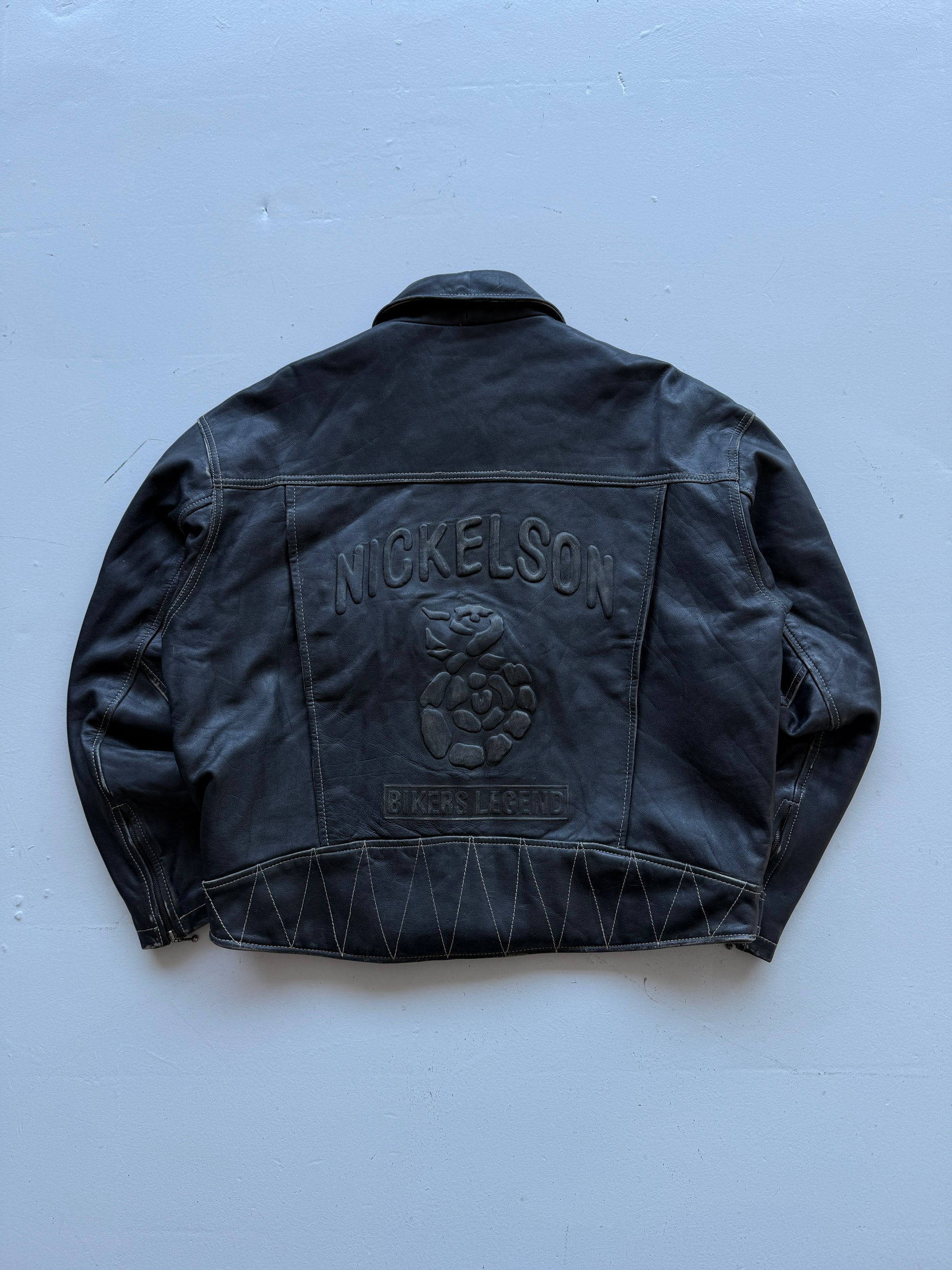 Black Nickleson Leather Vintage 90's Biker Jacket - Large