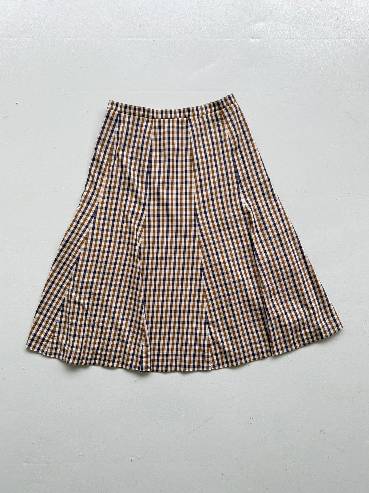 Aquascutum Womens Vintage 90s Brown Club Check Panelled Midi Skirt - UK 10