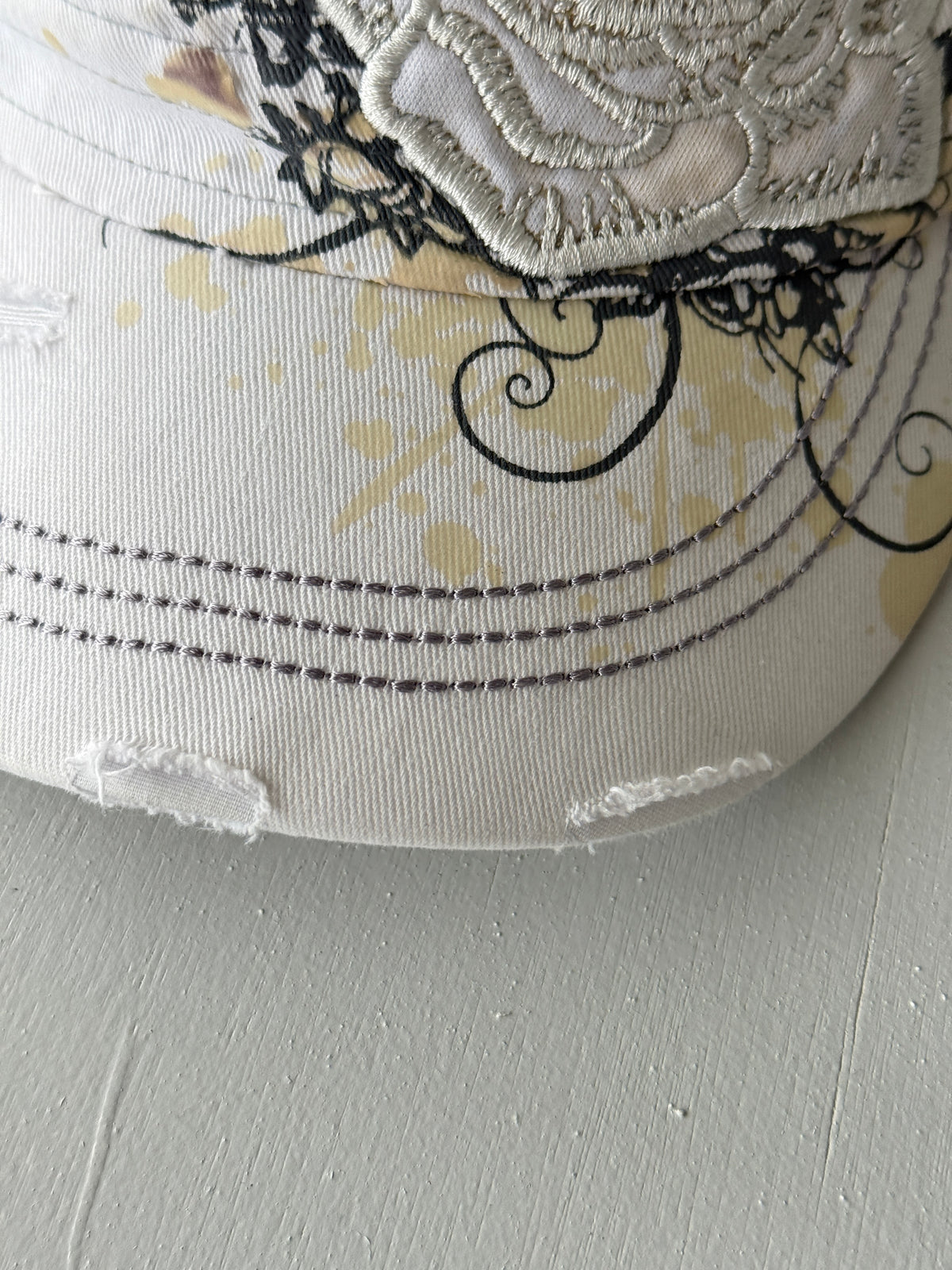 White Rose Y2K Cadet Cap Military Style 00's Grunge Aesthetic