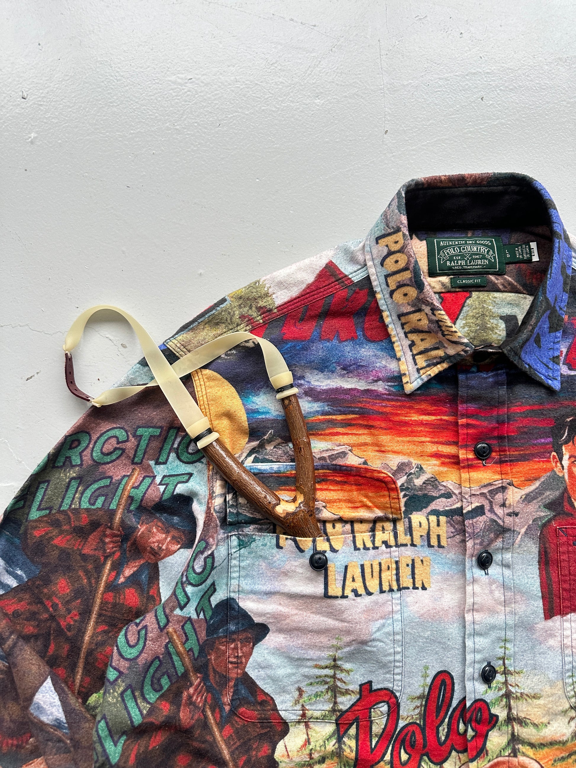 Ralph Lauren Polo Country Expedition All Over Print Graphic Shirt - Large