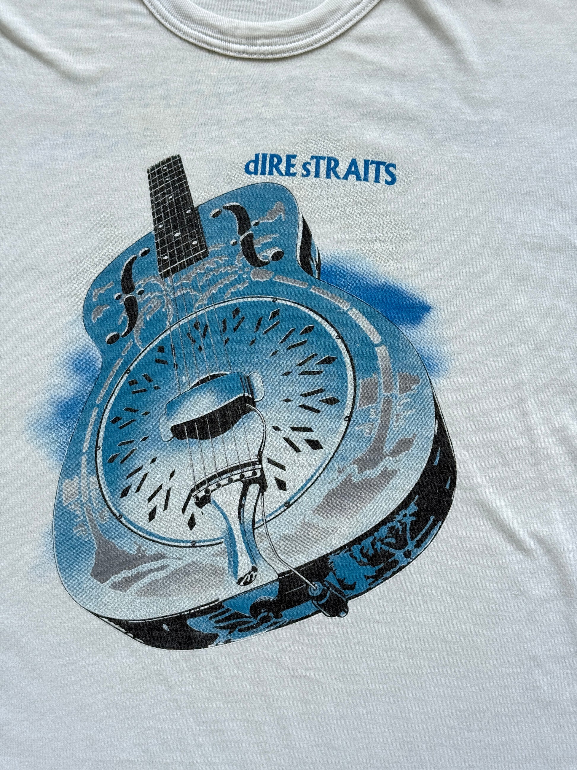 White Dire Straits 80's Vintage Single Stitch Graphic Band Tour T-Shirt - Medium