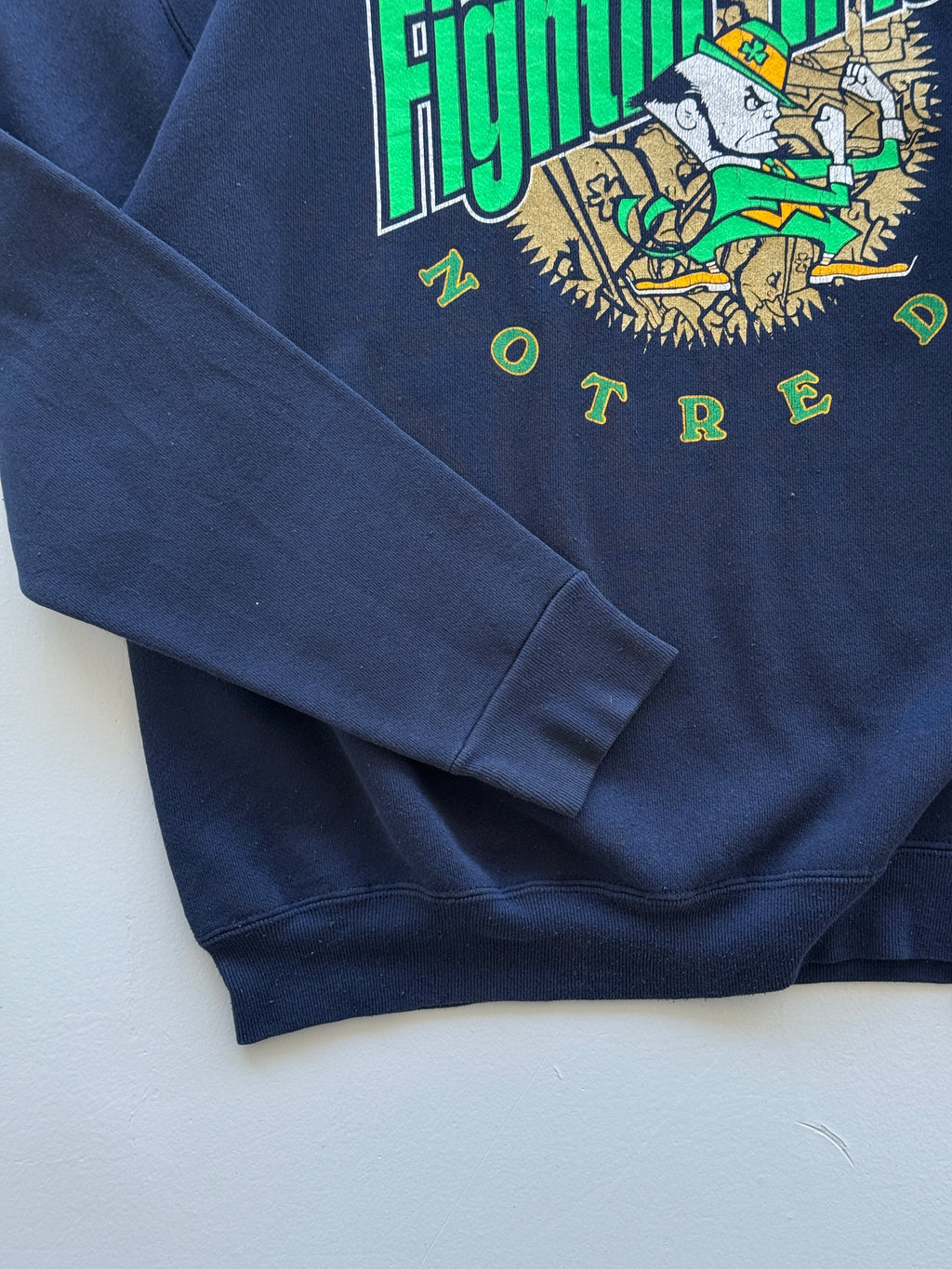 Navy Blue Notre Dame 90's Vintage Collage Football Graphic Sweatshirt - Medium