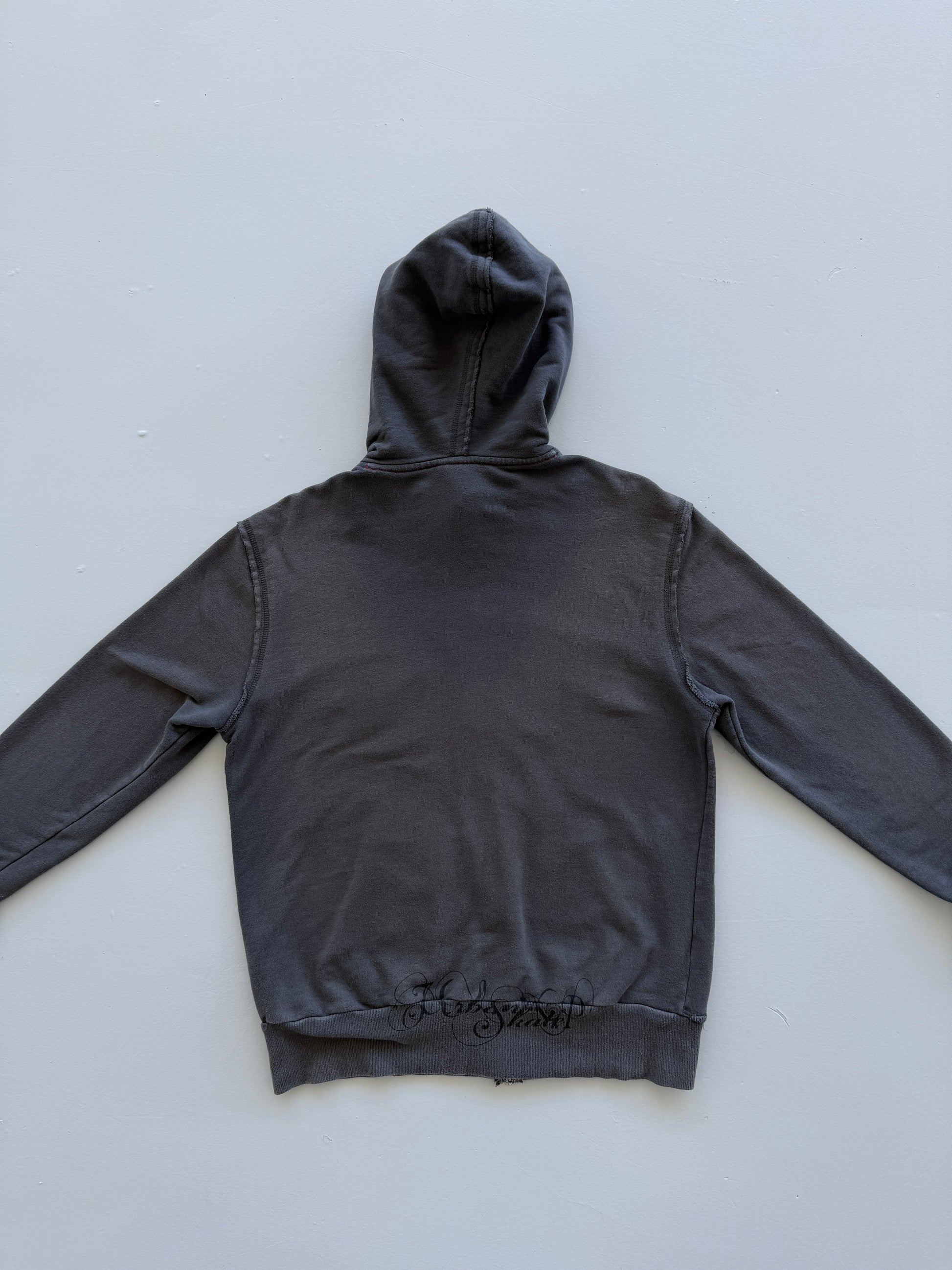 Grey Freewear 00's Vintage Y2K Full Zip Graphic Hoodie - Medium