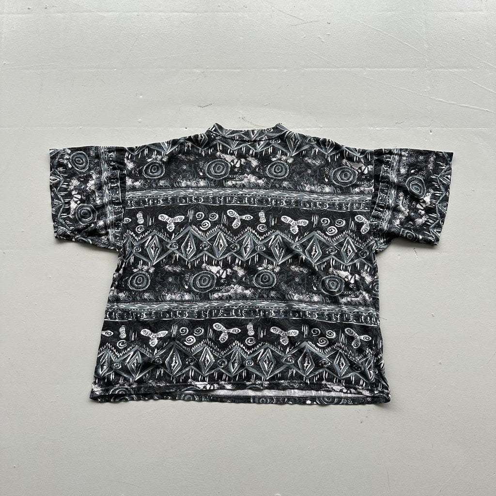 Grey Patterned Surf 90s Vintage Graphic T-Shirt - Boxy XL