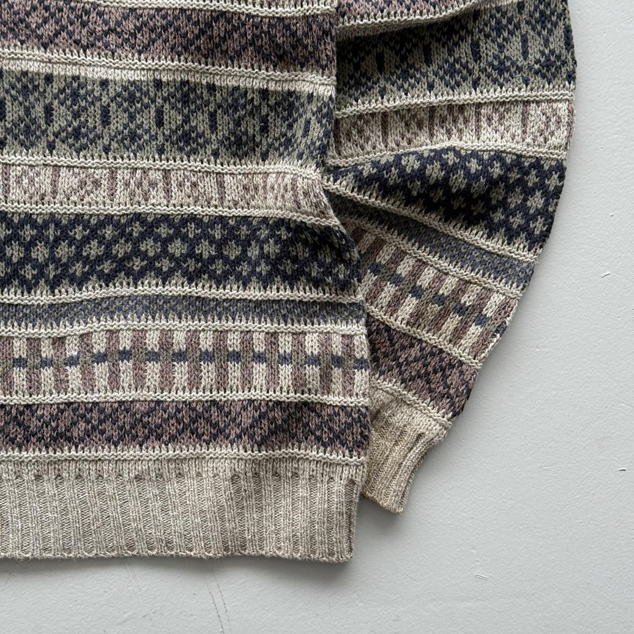 Brown Striped 90’s Vintage Geometric Knit Jumper - Large