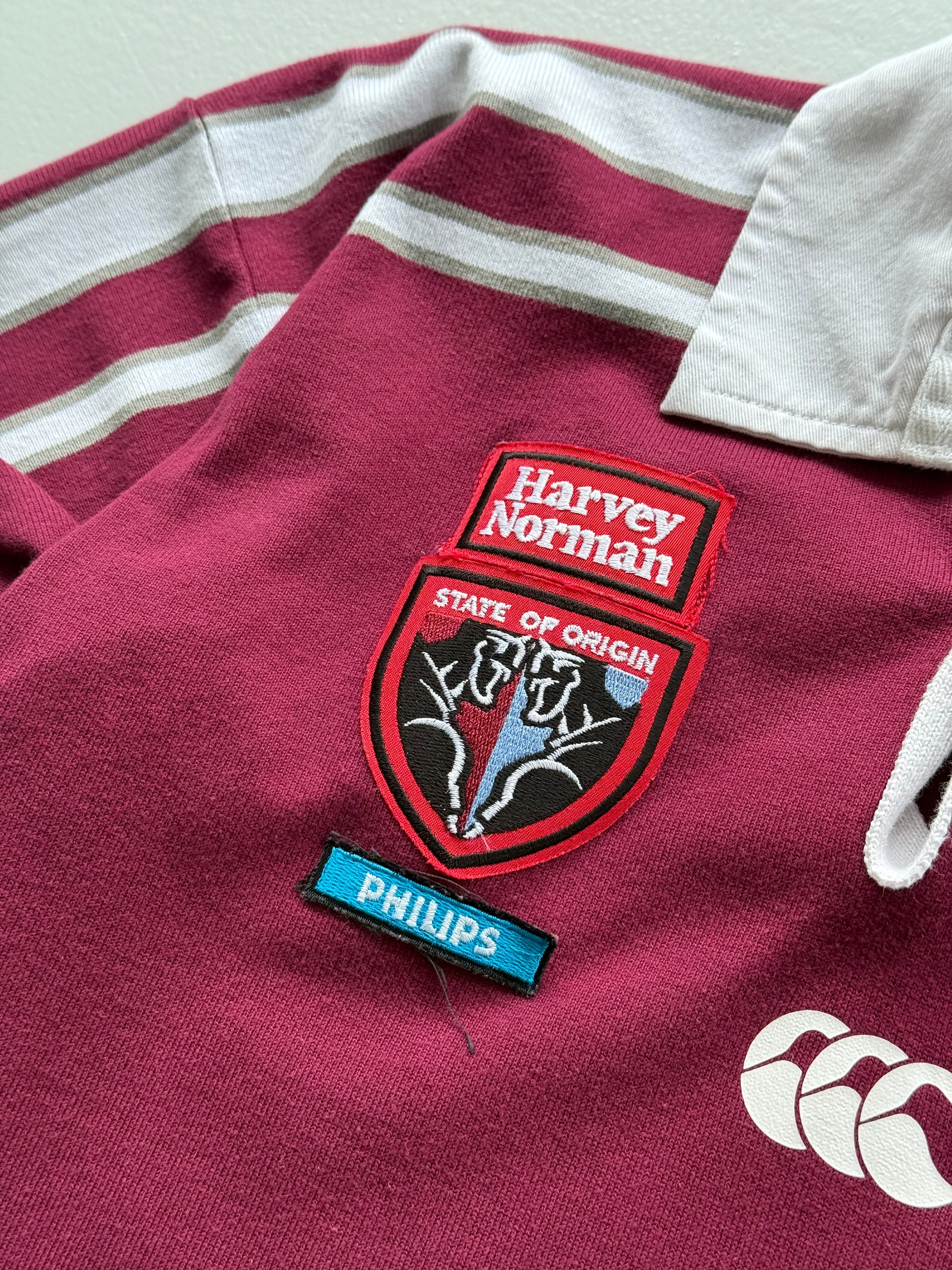 Maroon Queensland Origins 90's Vintage Long Sleeve Rugby League Jersey - Kids 10