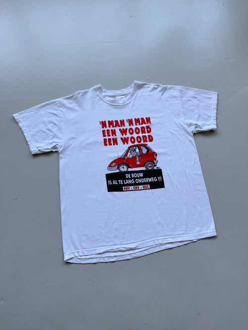 White Dutch Union FNV CNV HZC Car Cartoon 90's Vintage Graphic T-Shirt - XL
