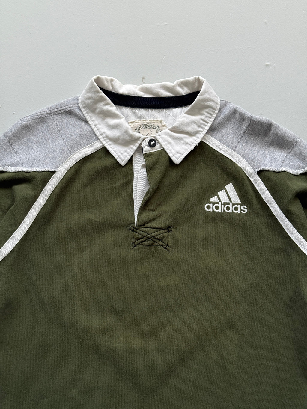Adidas Olive Green & Grey 00's Vintage Rugby Polo Shirt - XL