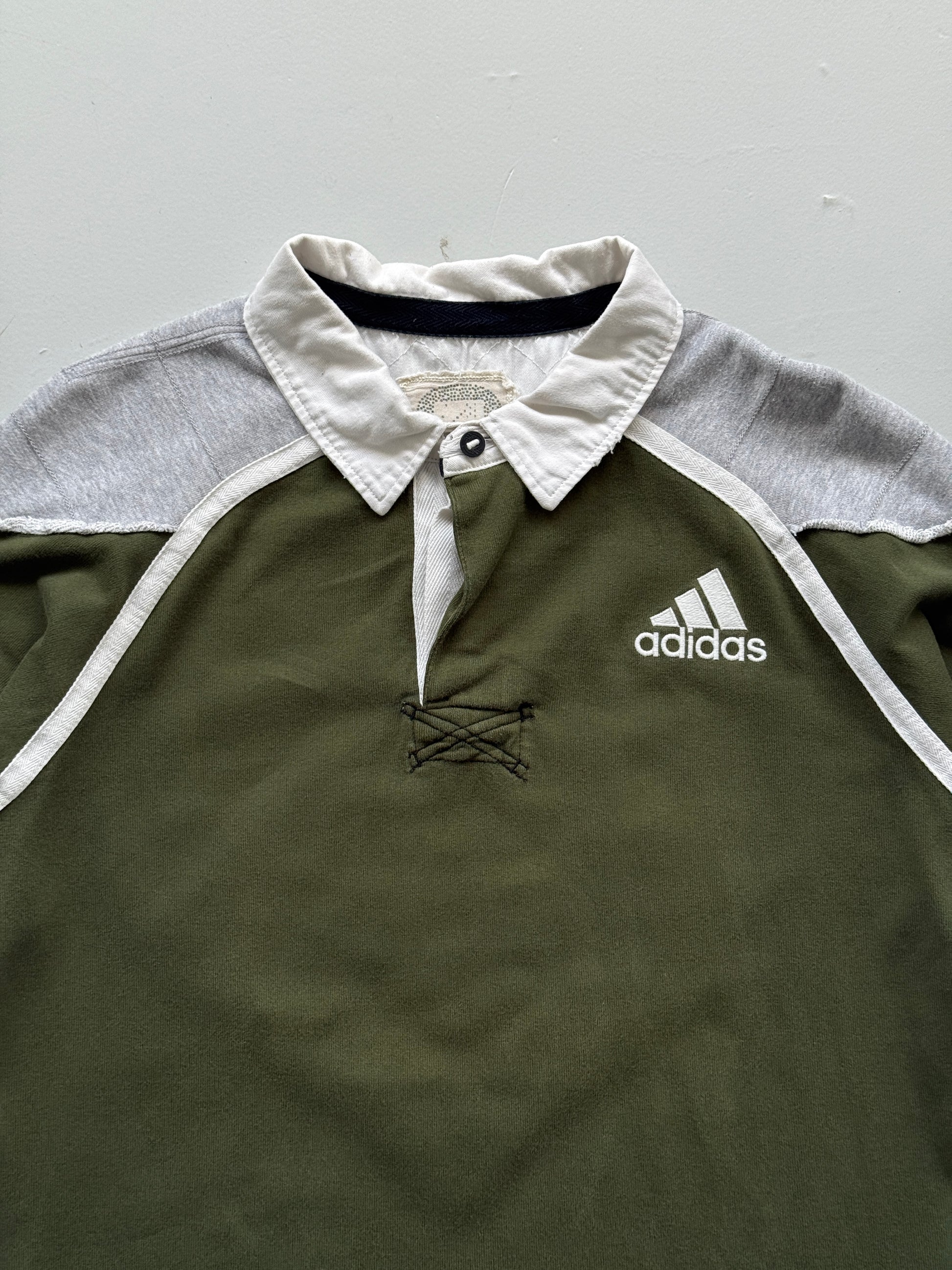Adidas Olive Green & Grey 00's Vintage Rugby Polo Shirt - XL
