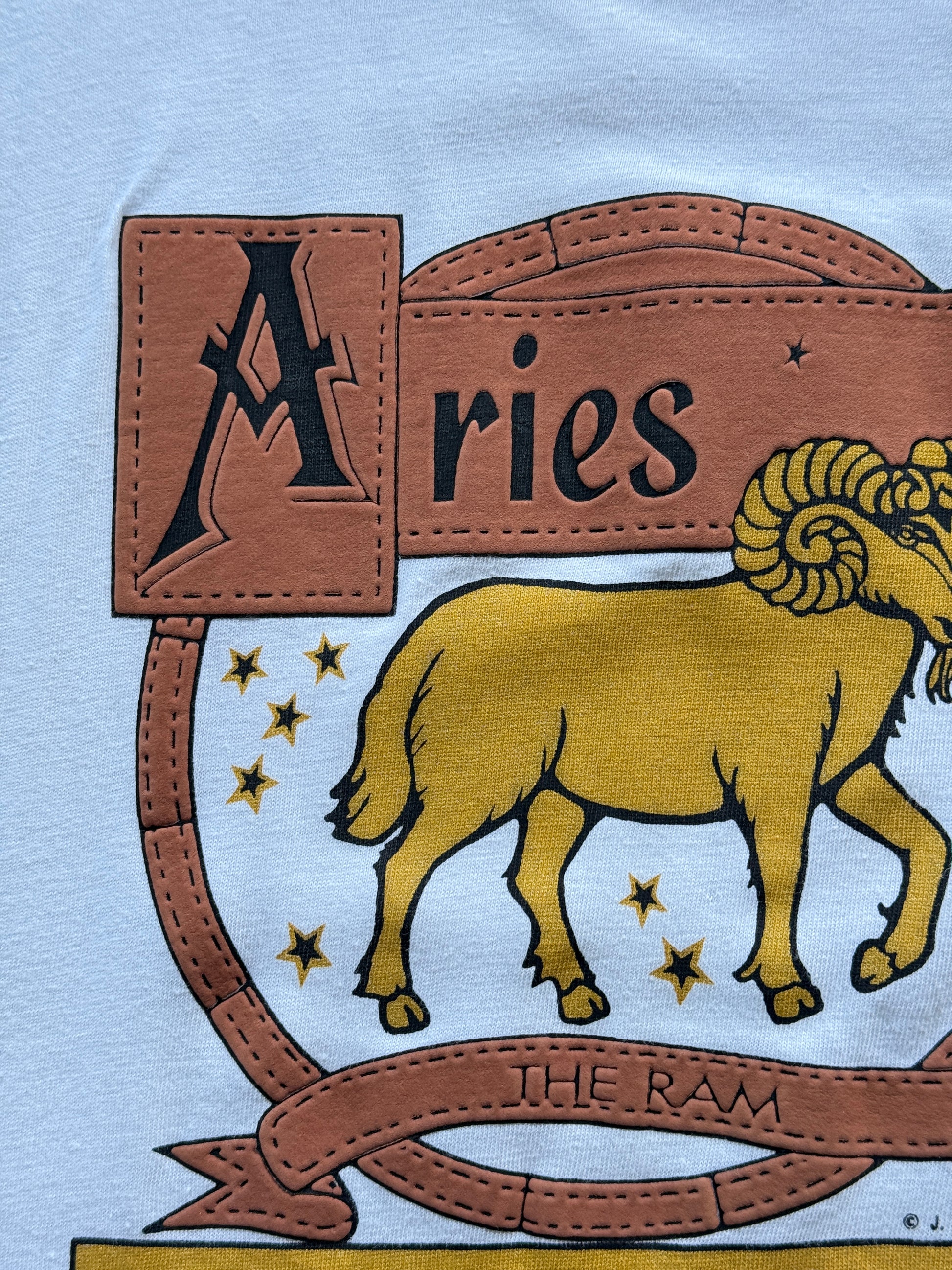 White Aries 90's Vintage Graphic Single Stitch T-Shirt - Large