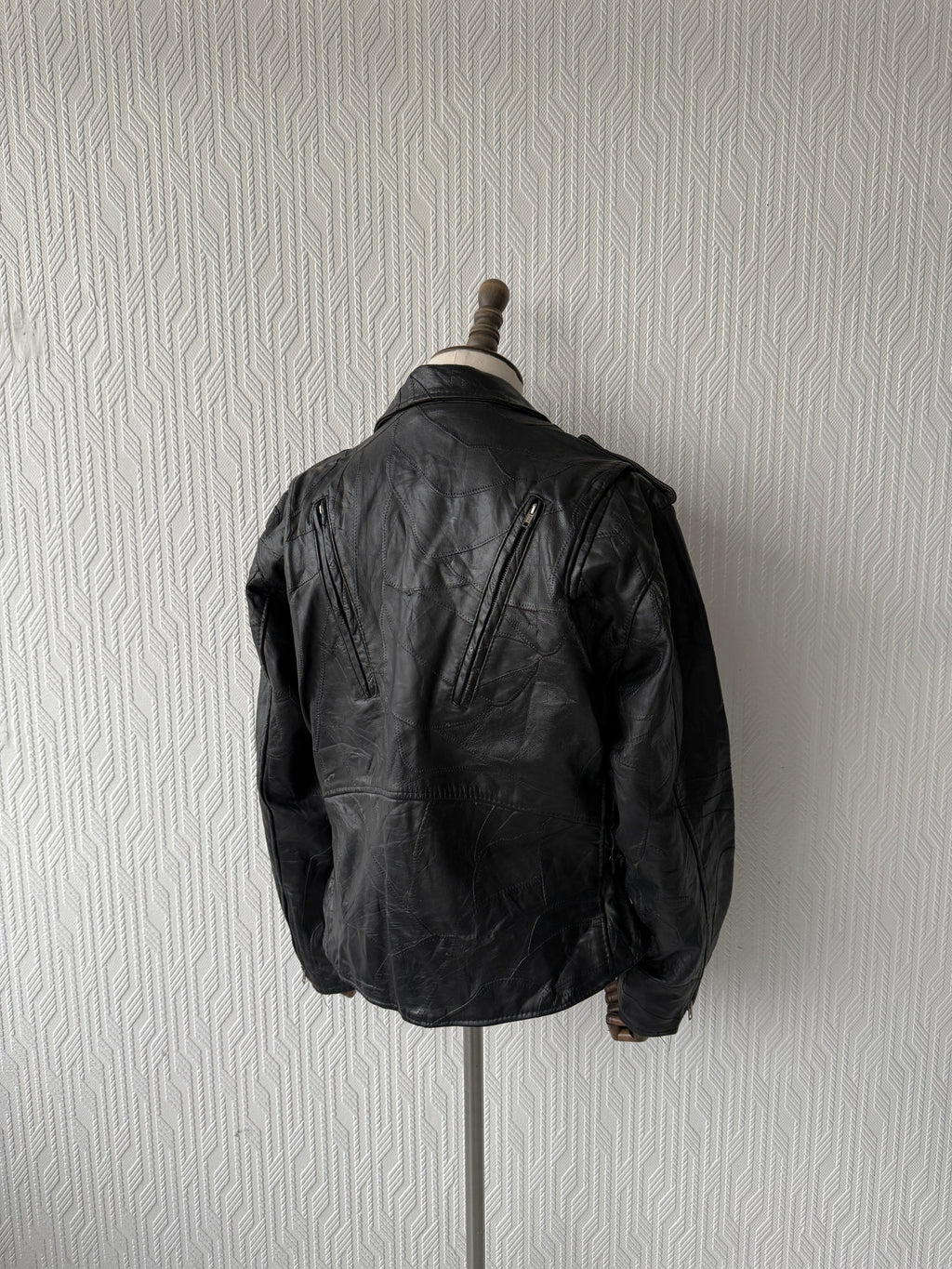 Black 80's Vintage Leather Biker Jacket- Medium