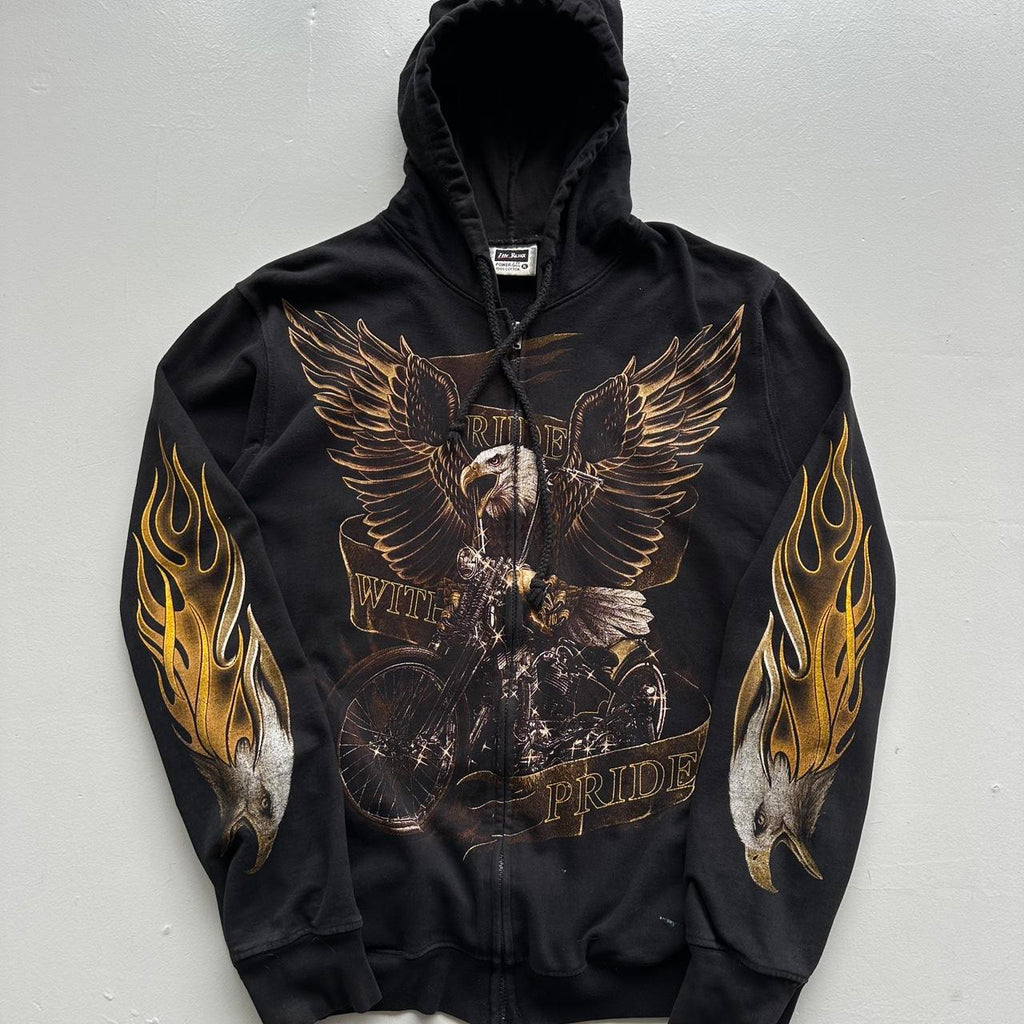 Black Biker Eagle 90’s Vintage Graphic Hoodie - Large