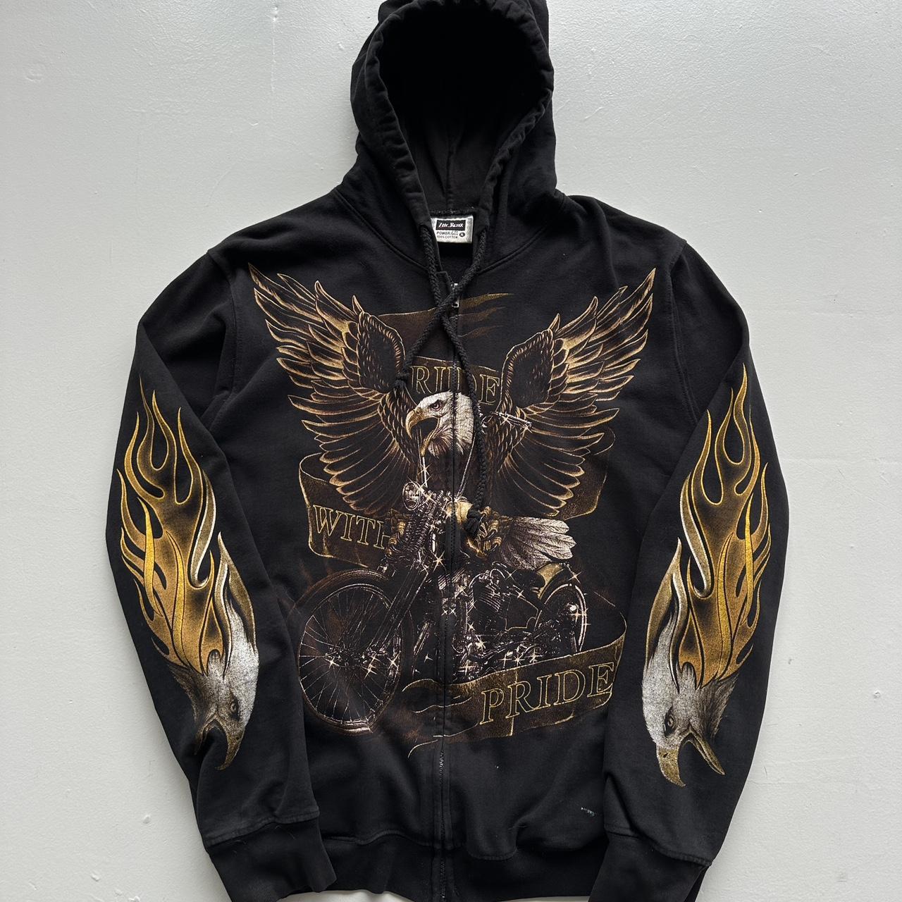 Black Biker Eagle 90’s Vintage Graphic Hoodie - Large