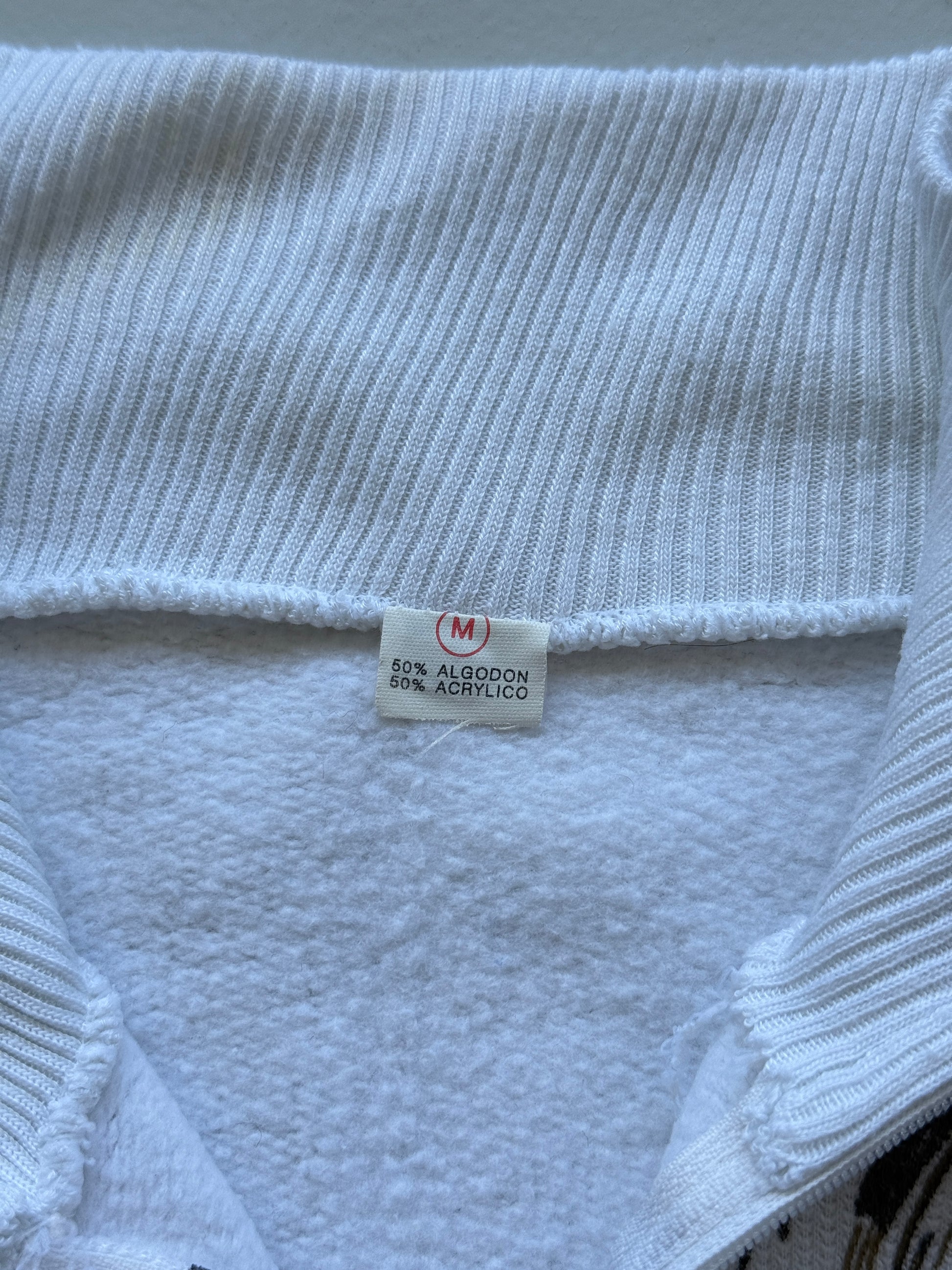 White Cat Graphic 80's Vintage Quarter Zip Sweatshirt - Medium
