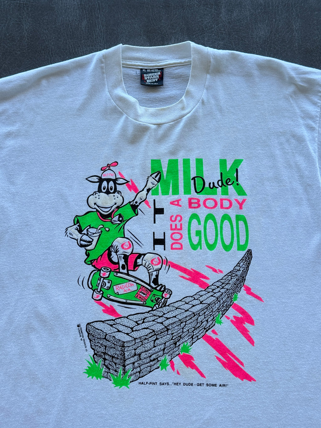White Half-Pint Milk Skate 90's Vintage Single Stitch Graphic T-Shirt - Large
