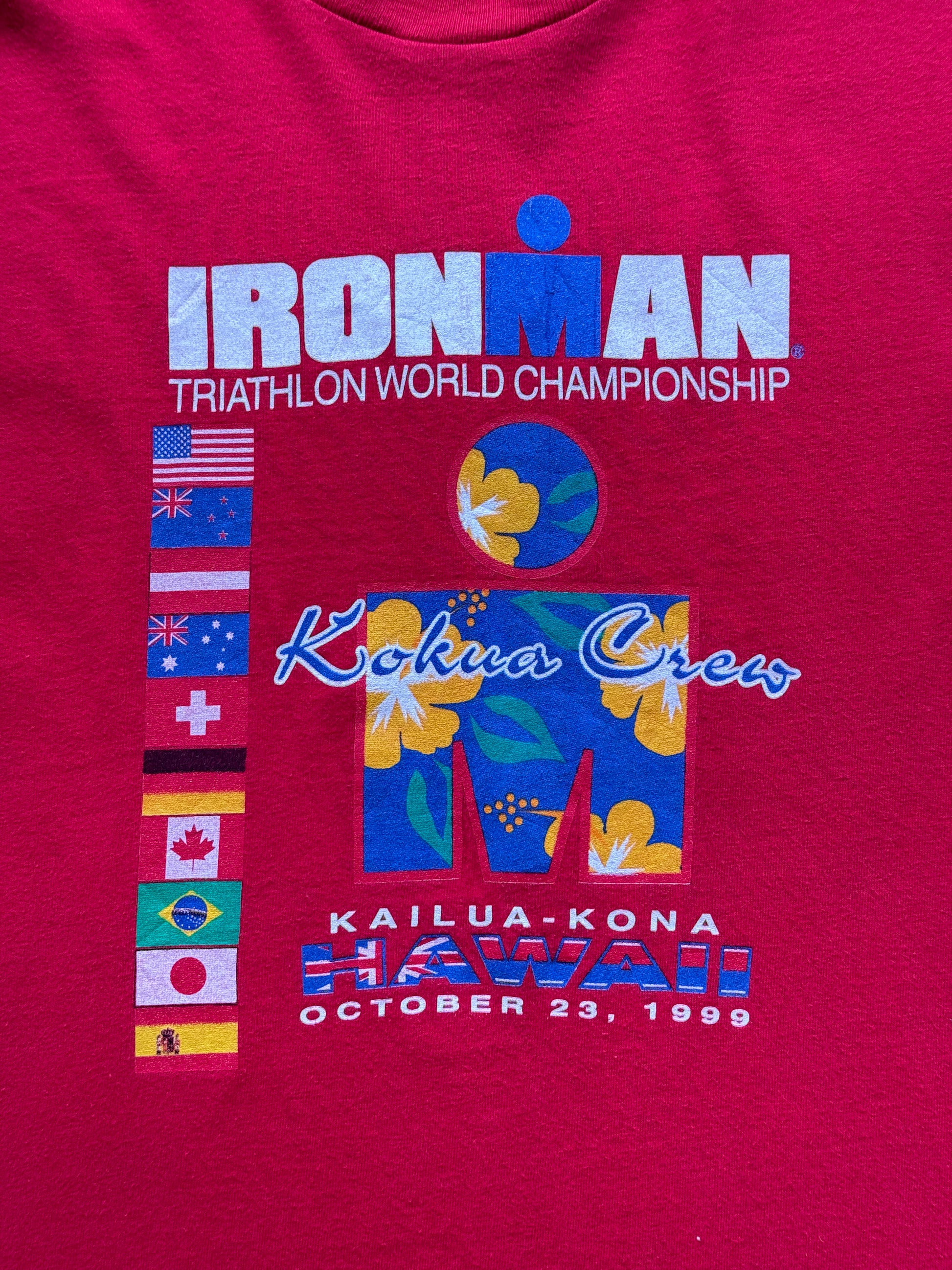 Red Nike Iron Man Hawaii 90's Vintage Graphic Single Stitch T-Shirt - Small
