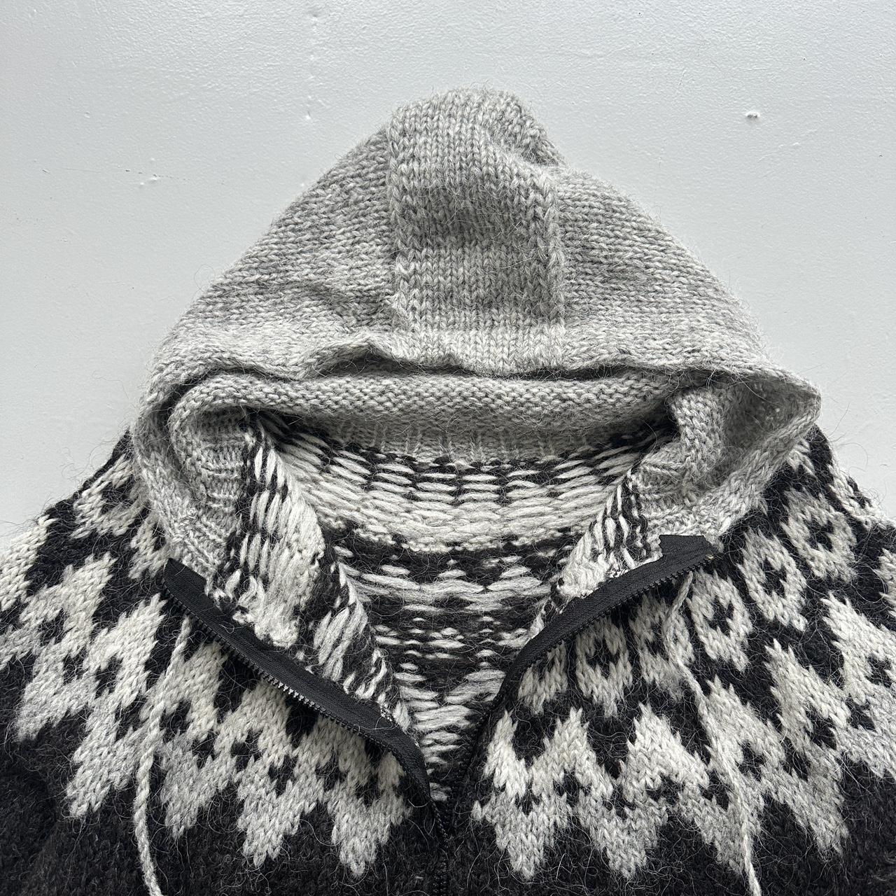 Charcoal Grey Hand Made 80s Vintage Woollen Knit Full-Zip Jumper / Hoodie - Large