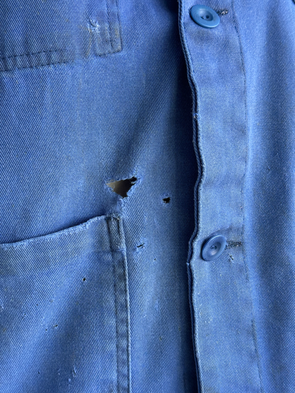 Thrashed Blue French 80's Vintage Workwear Chore Jacket CH516 - Large