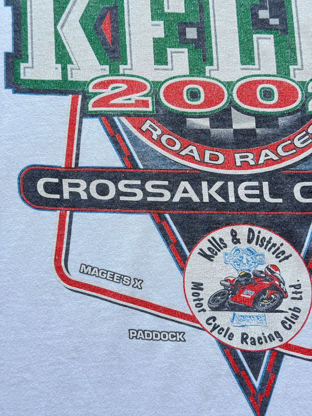 White Kells 2002 Motorcycle Road Races Crossakiel Circuit Y2K Graphic T-Shirt -