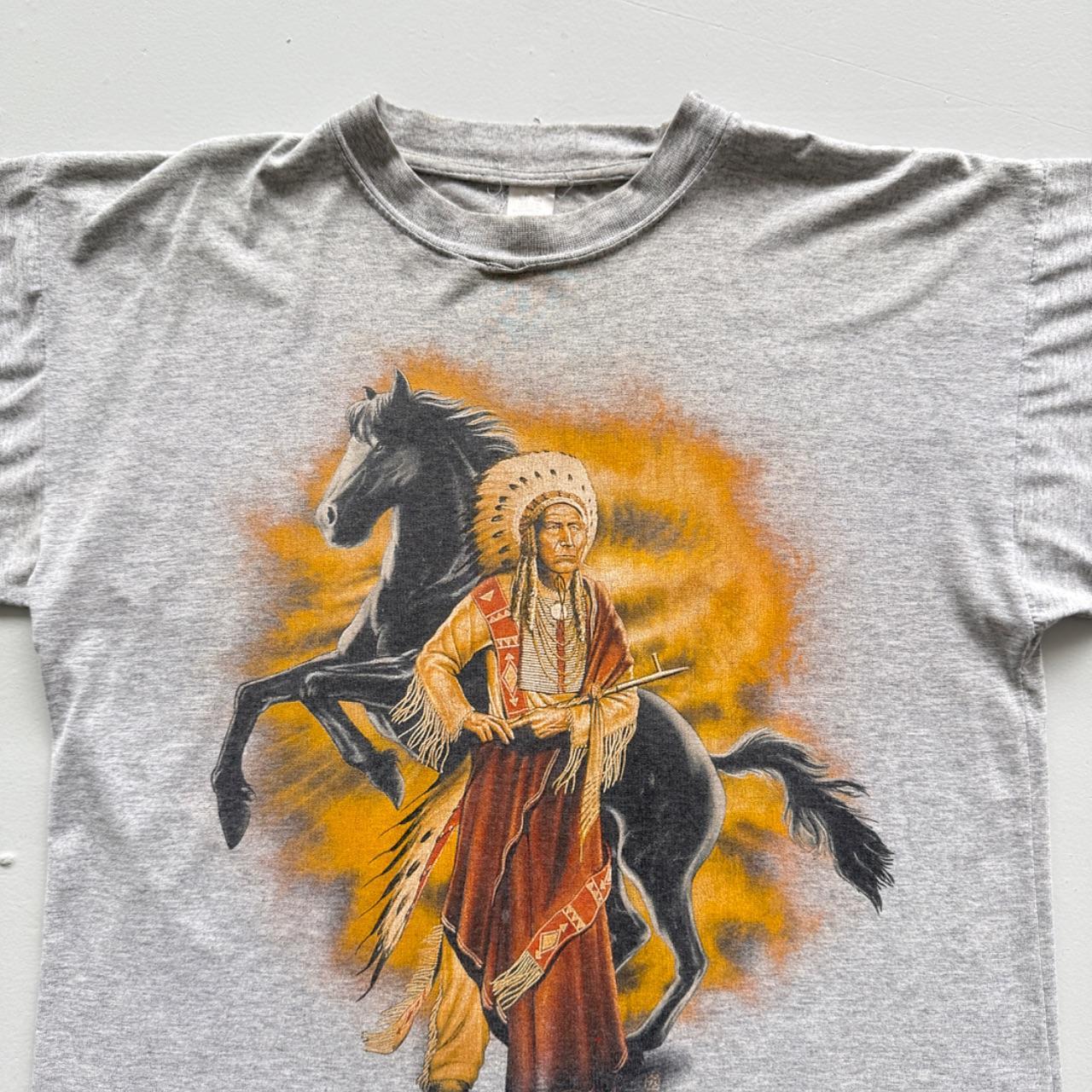 Grey Native American 90s Vintage Graphic T-Shirt - Medium