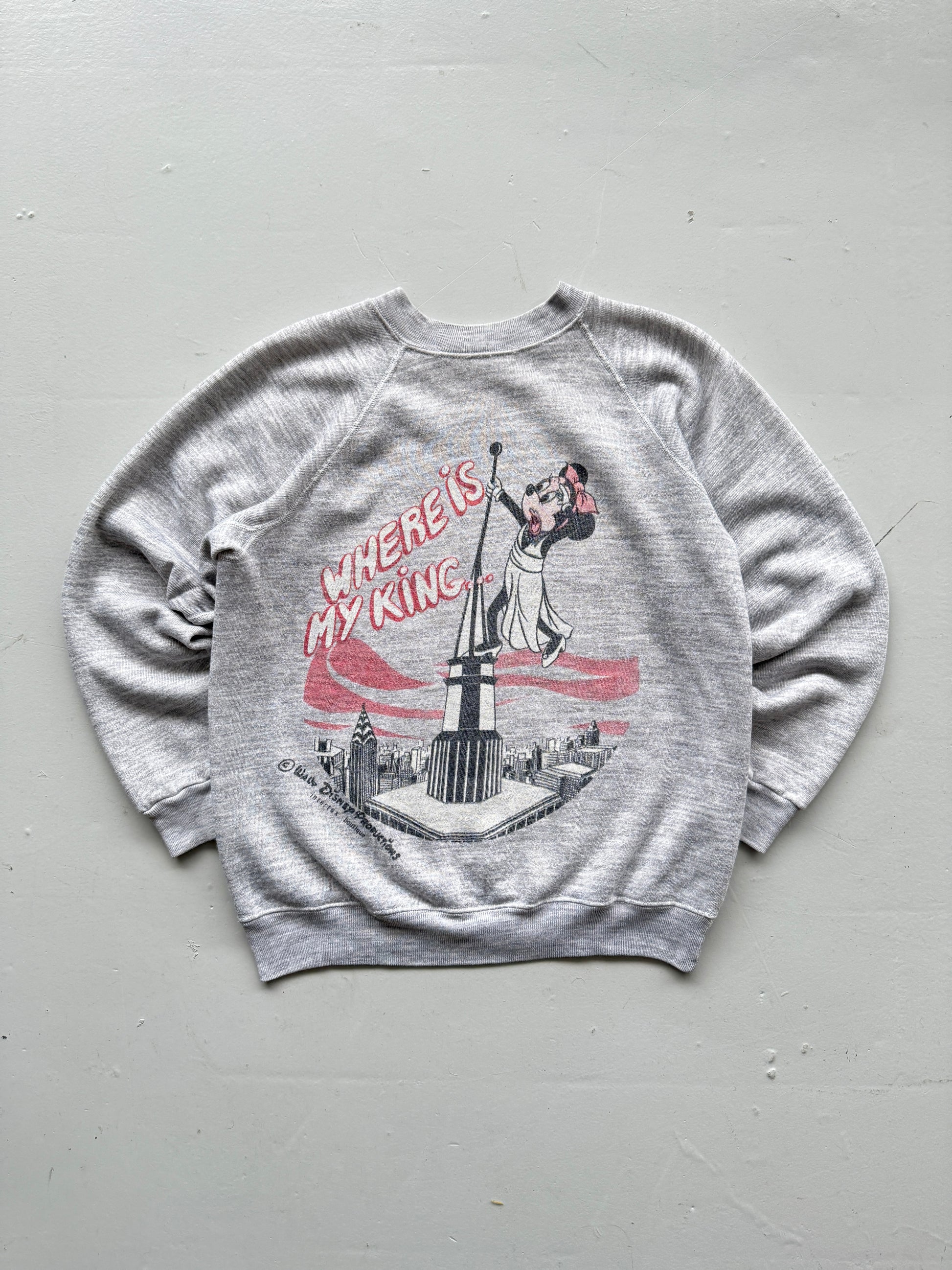 Grey Minnie Mouse 70's Vintage Disney Graphic Sweatshirt Jumper - Size 8