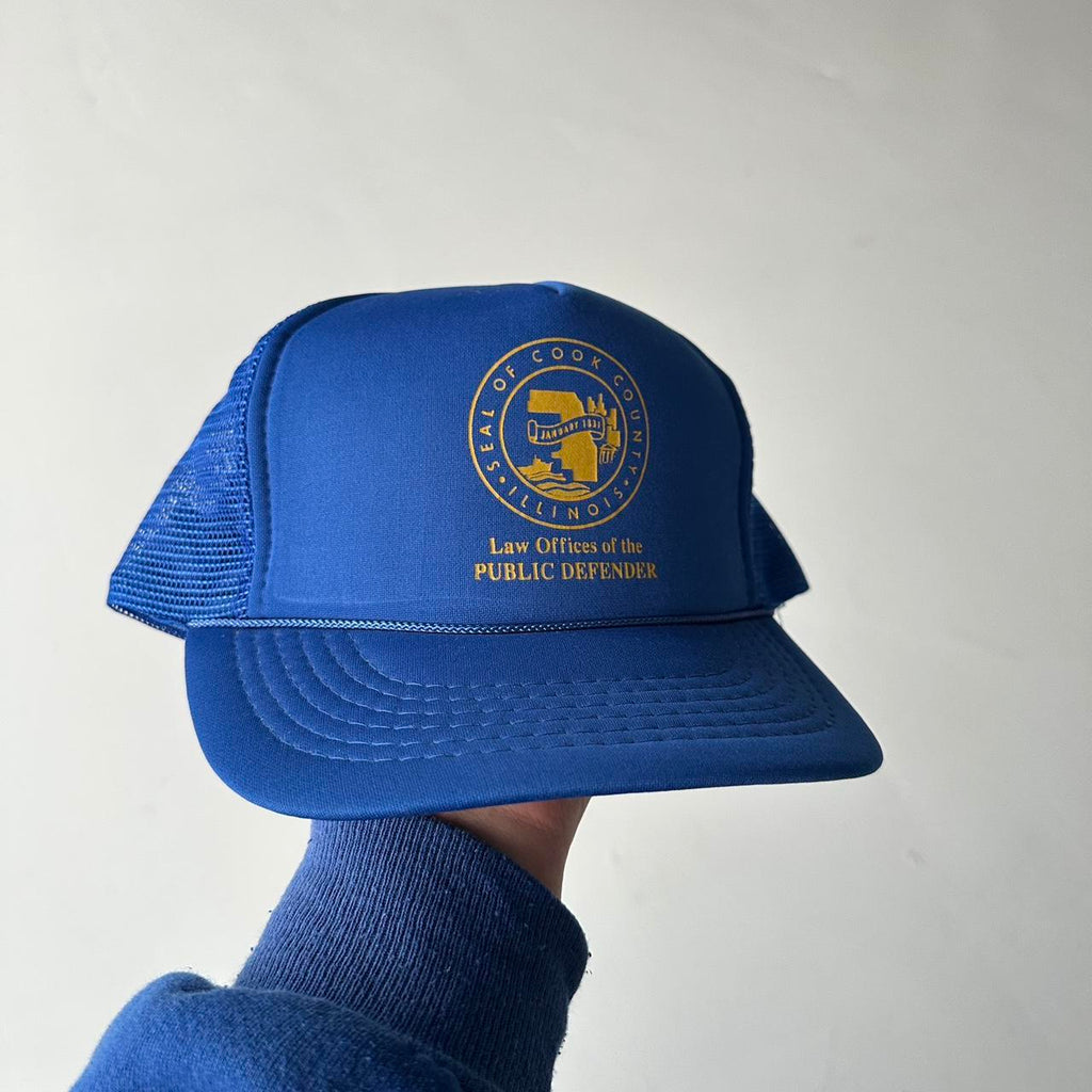 Blue Public Defender Vintage Foam and Mesh SnapBack Trucker Cap