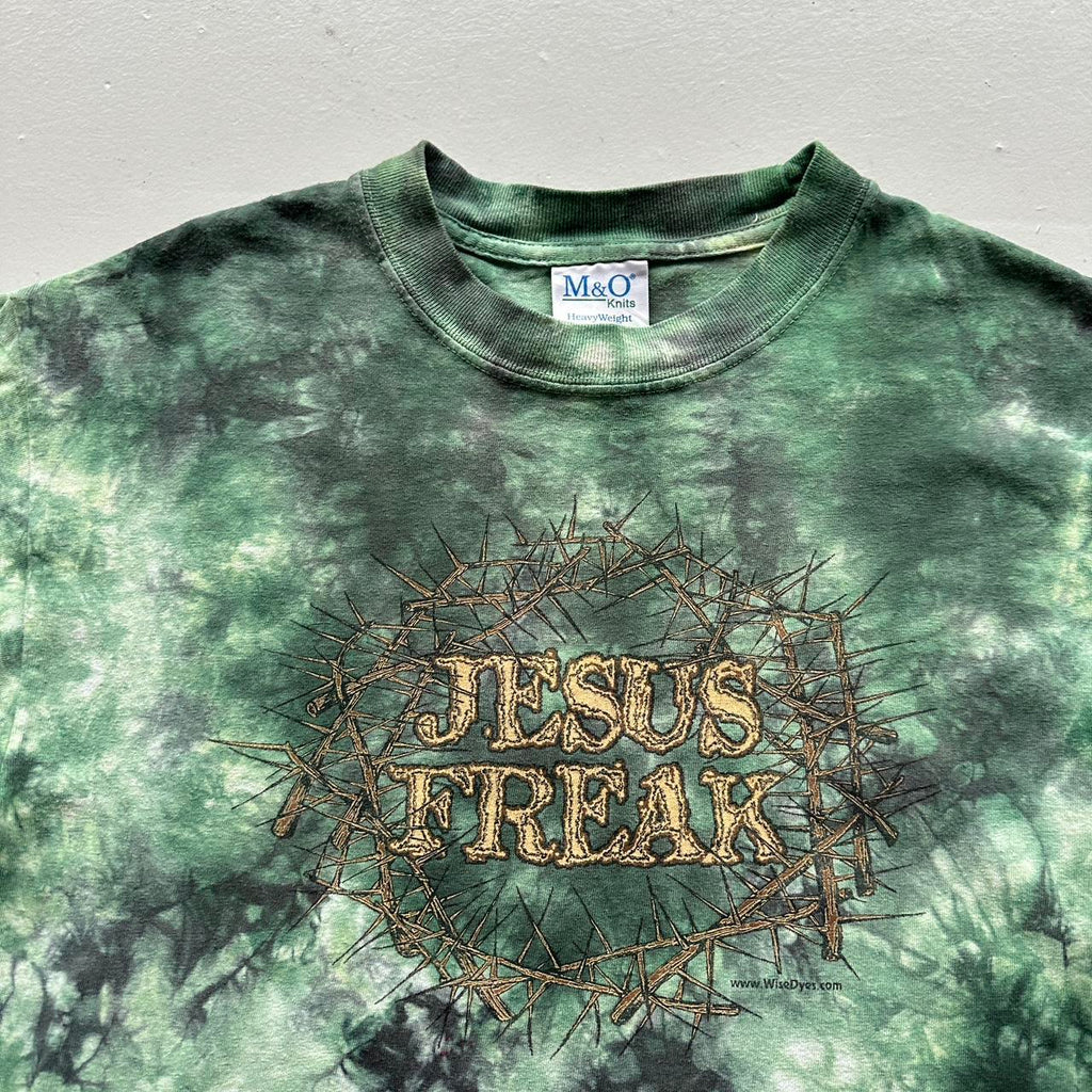 Green Tie Dye Jesus Freak 00s Vintage Graphic T-Shirt - Small