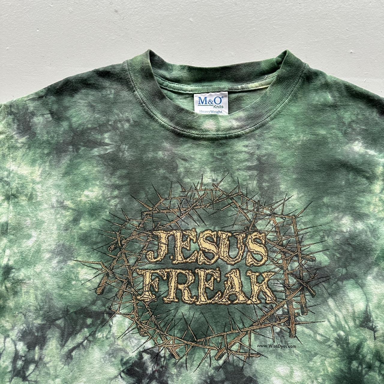 Green Tie Dye Jesus Freak 00s Vintage Graphic T-Shirt - Small