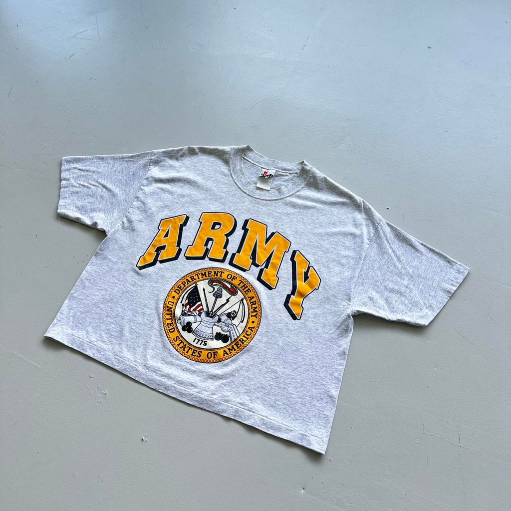 Grey Army 90s Vintage Cropped T-shirt - Large