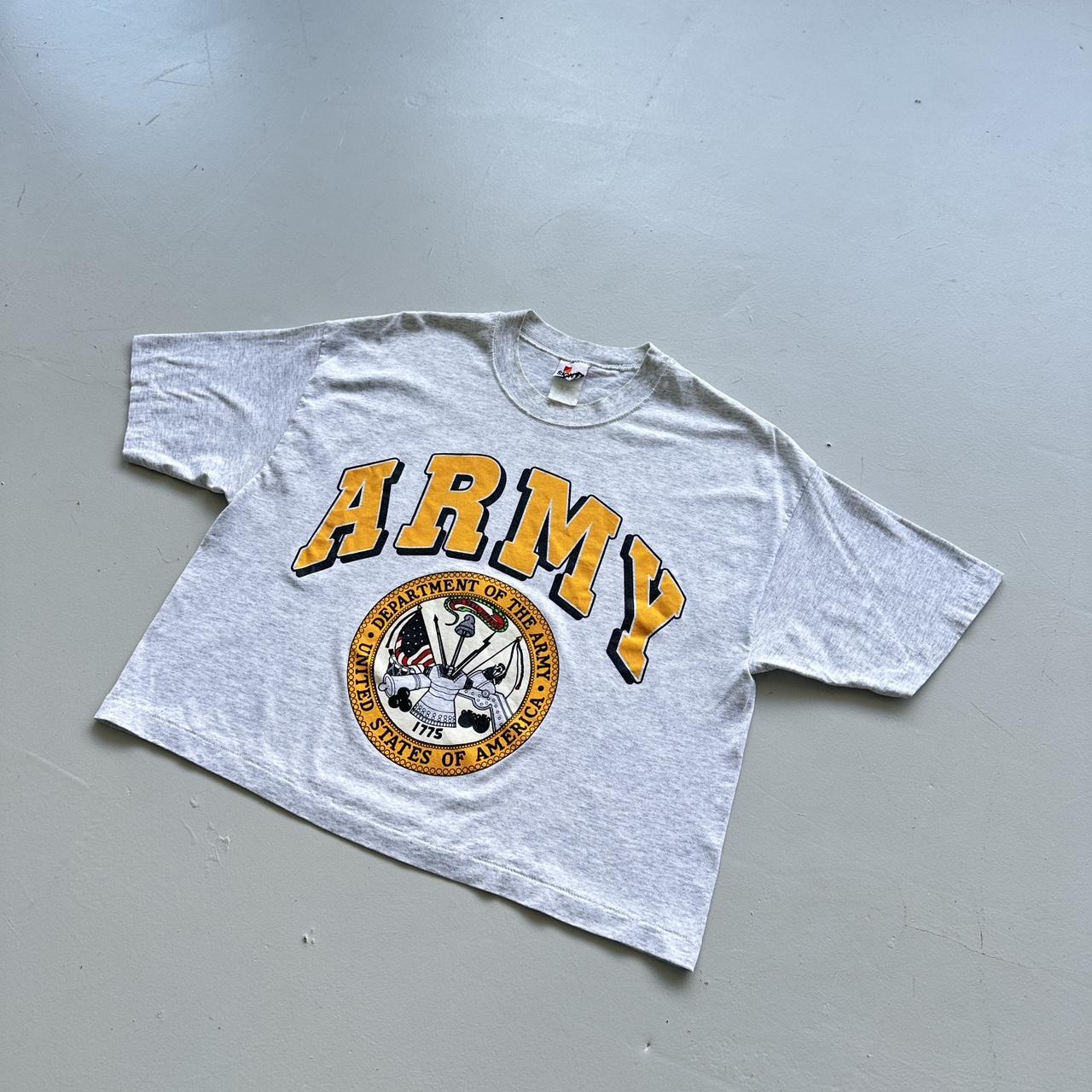 Grey Army 90s Vintage Cropped T-shirt - Large