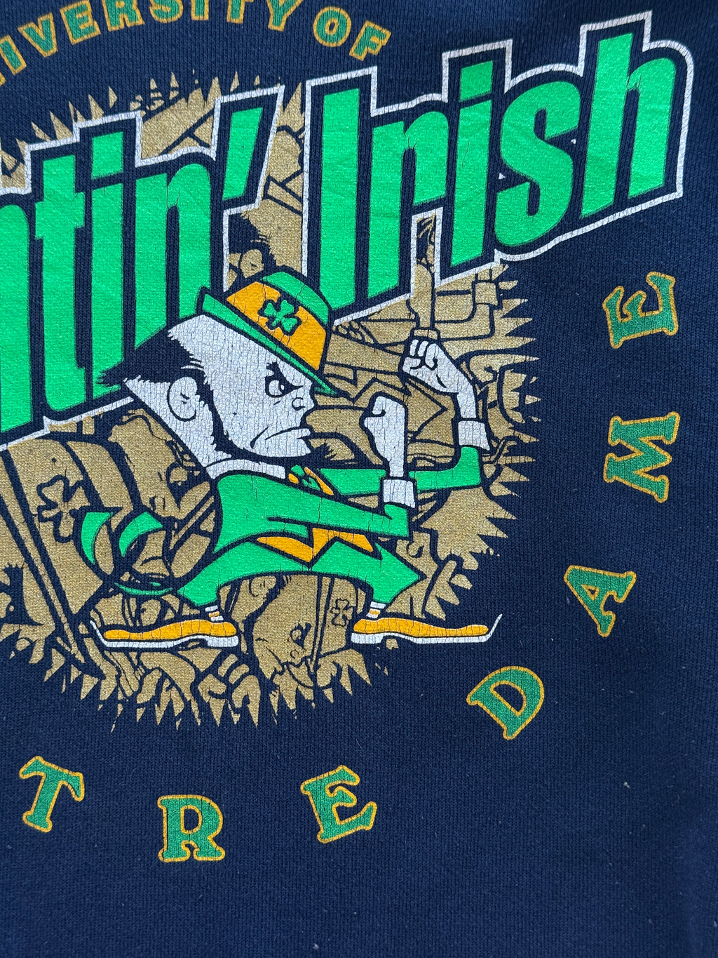 Navy Blue Notre Dame 90's Vintage Collage Football Graphic Sweatshirt - Medium