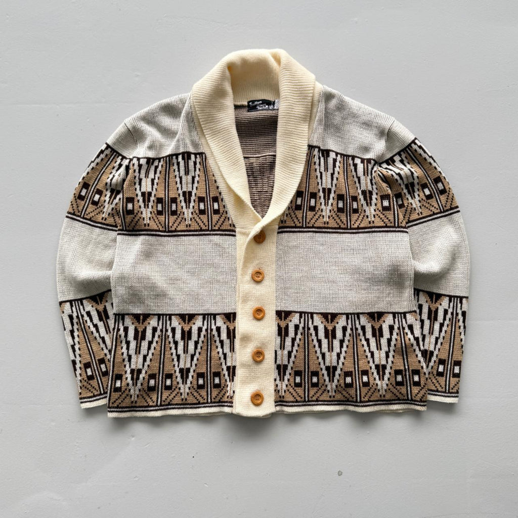 Cream Knit 80's Vintage Heavy Cardigan - XL