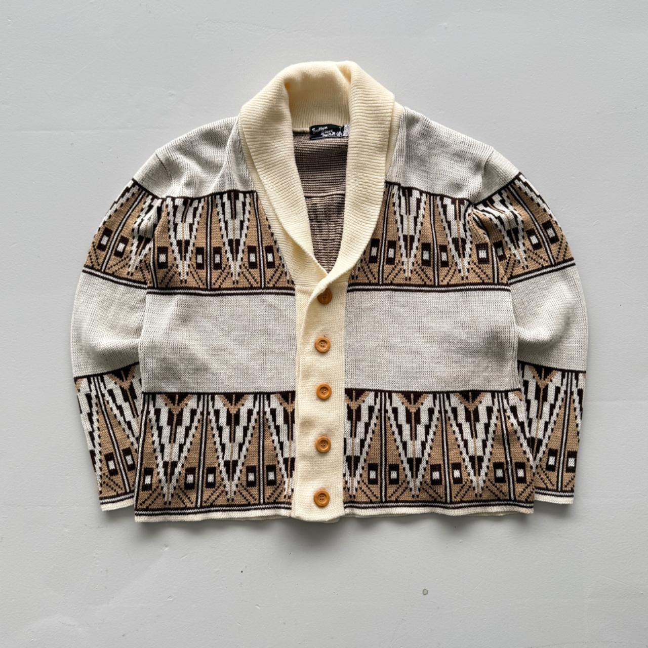 Cream Knit 80's Vintage Heavy Cardigan - XL
