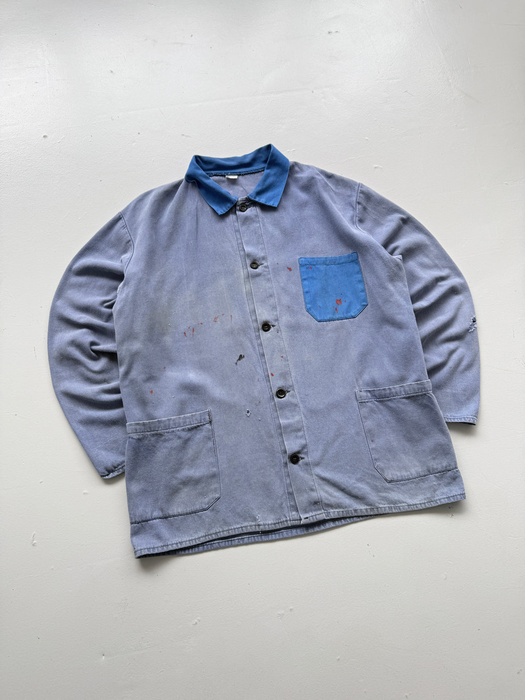 Faded Blue Auto B.O.A.T. French 1960s Vintage Workwear Chore Jacket CH396 - Larg